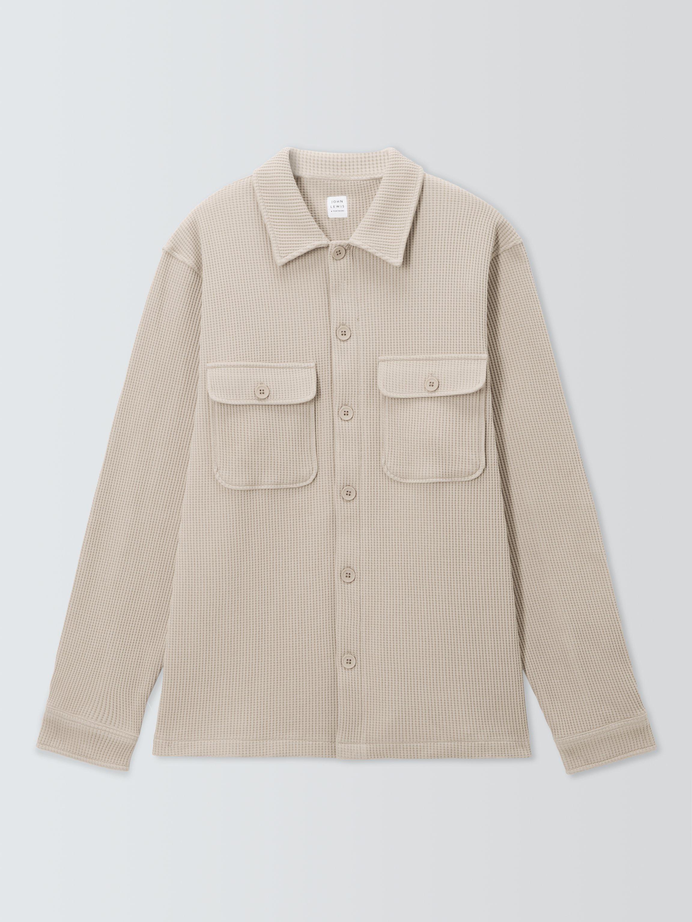 Product image 4 of 6, which shows John Lewis Cotton Jersey Waffle Overshirt, Plaza Taupe, M