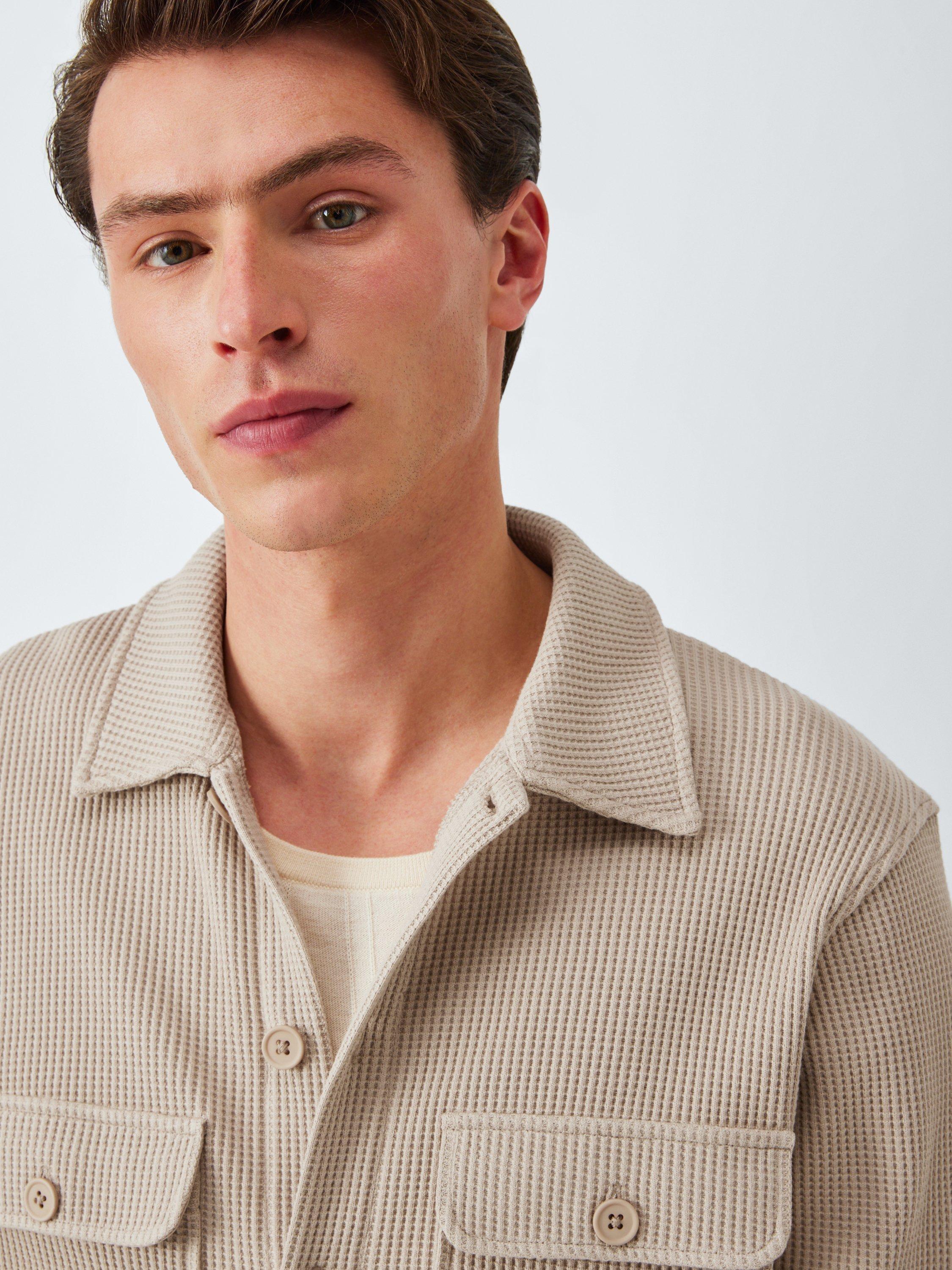 Product image 5 of 6, which shows John Lewis Cotton Jersey Waffle Overshirt, Plaza Taupe, M
