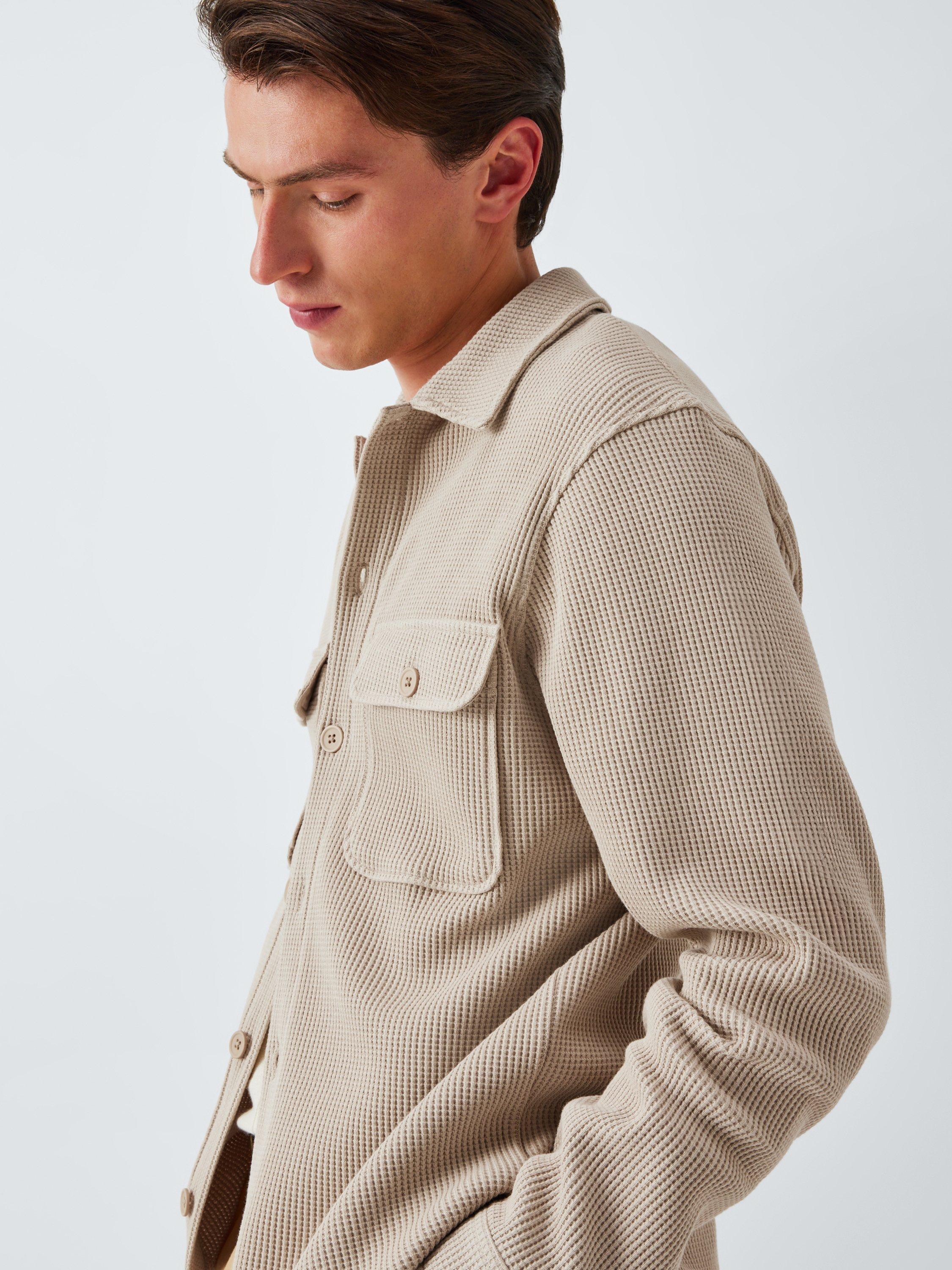 Product image 6 of 6, which shows John Lewis Cotton Jersey Waffle Overshirt, Plaza Taupe, M