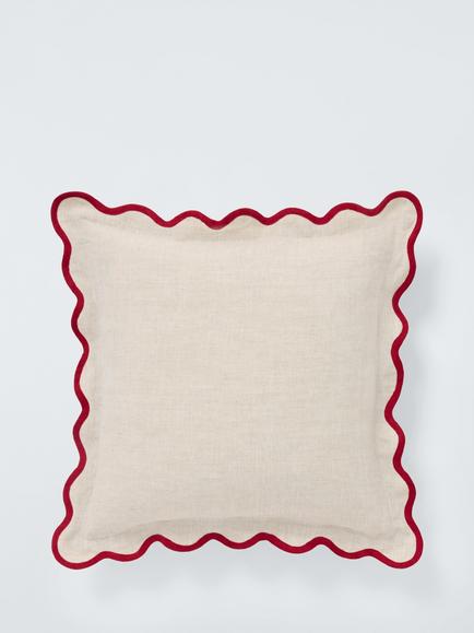 John Lewis Scalloped Linen Cushion, Chilli