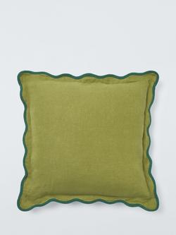 John Lewis Scalloped Linen Cushion, Olive