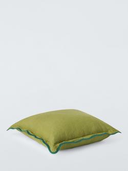 John Lewis Scalloped Linen Cushion - view 2, Olive