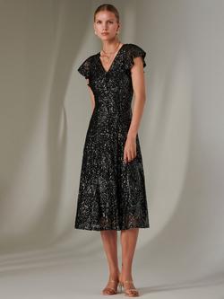 Jolie Moi Sequin V-Neck Fit and Flare Midaxi Dress, Black