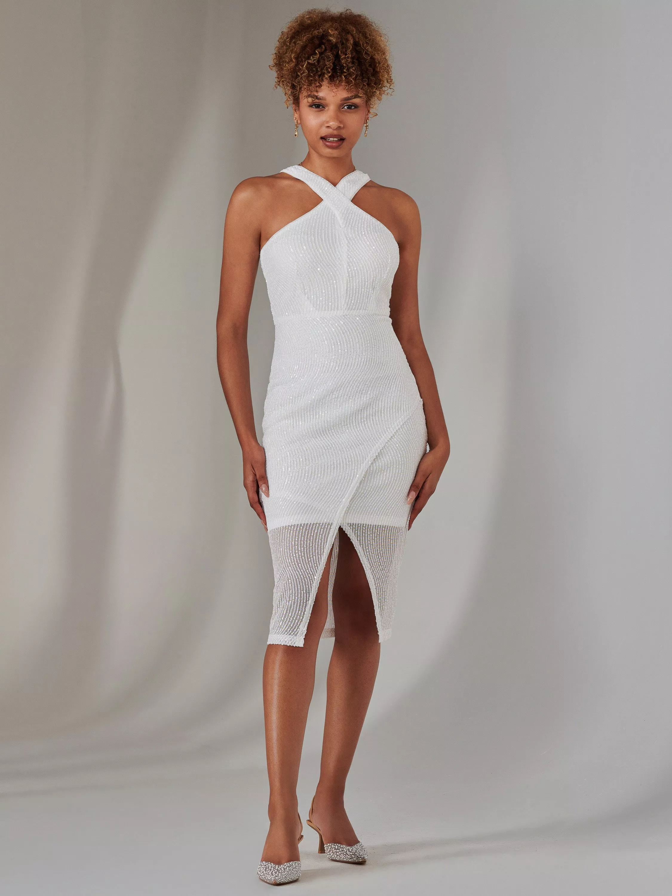 Plain white knee length dress best sale