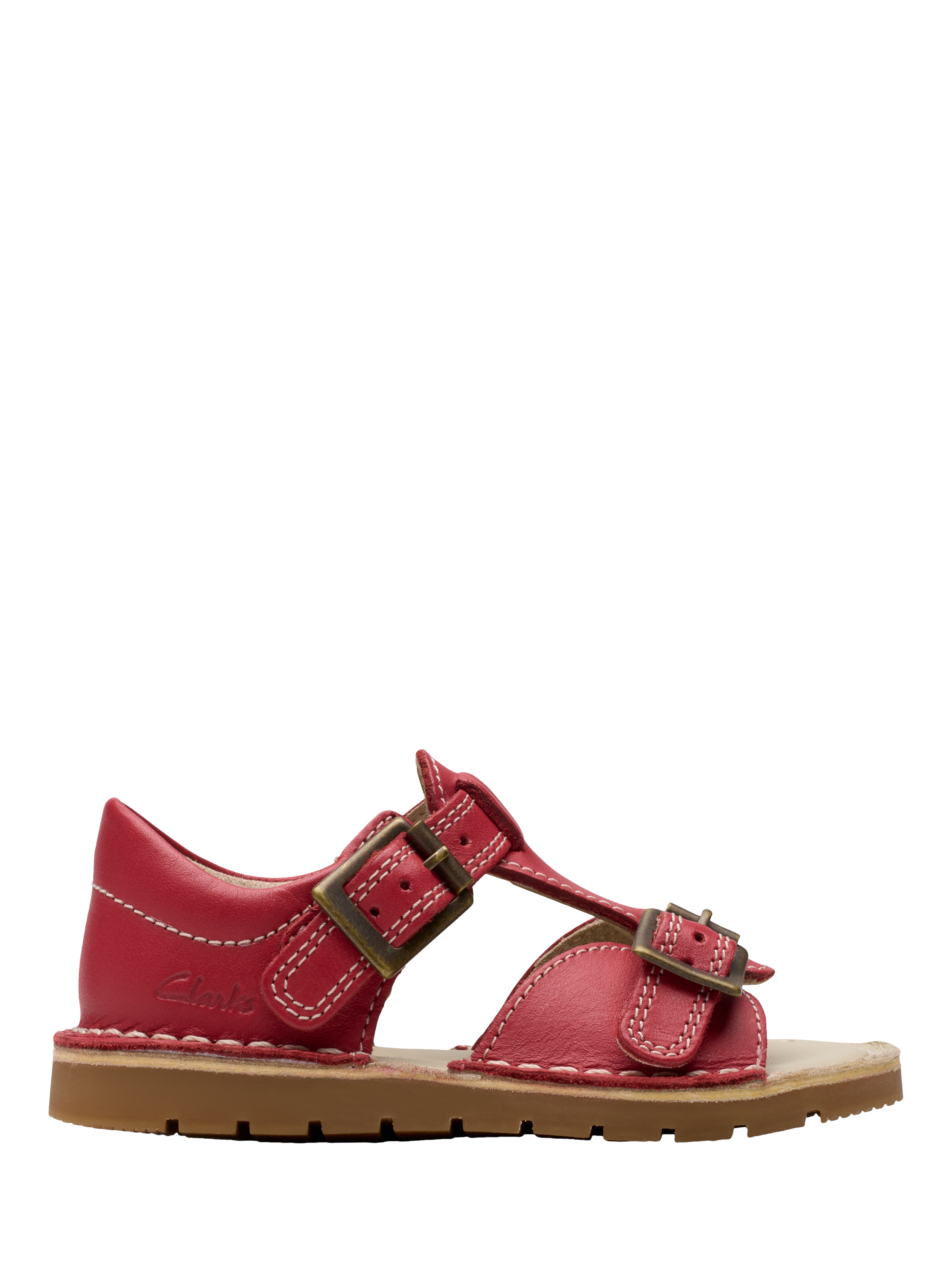 Product image 1 of 7, which shows Clarks Kids' Playsun Reef Sandals, Red Leather, 4 F Jnr