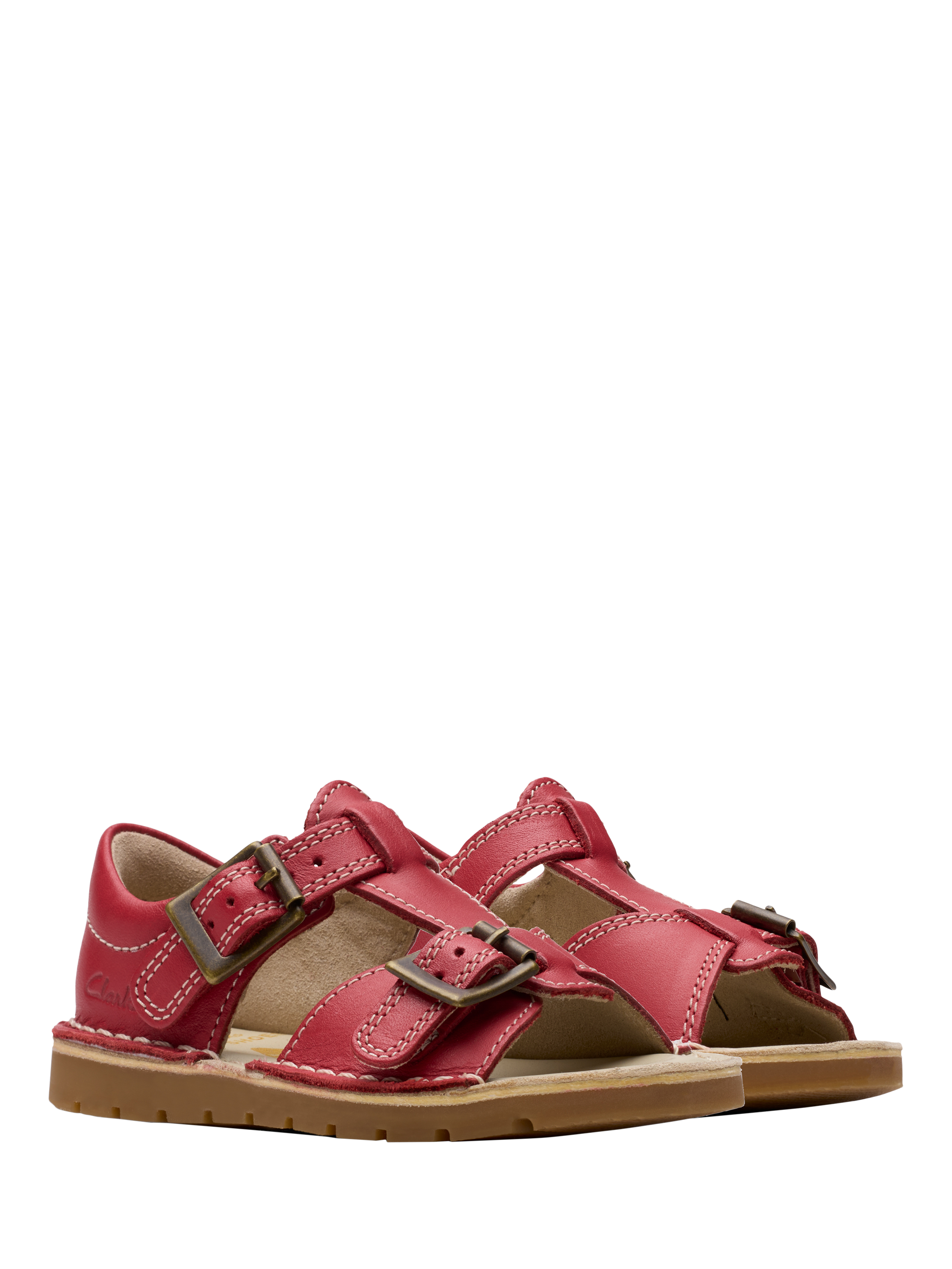 Product image 4 of 7, which shows Clarks Kids' Playsun Reef Sandals, Red Leather, 4 F Jnr
