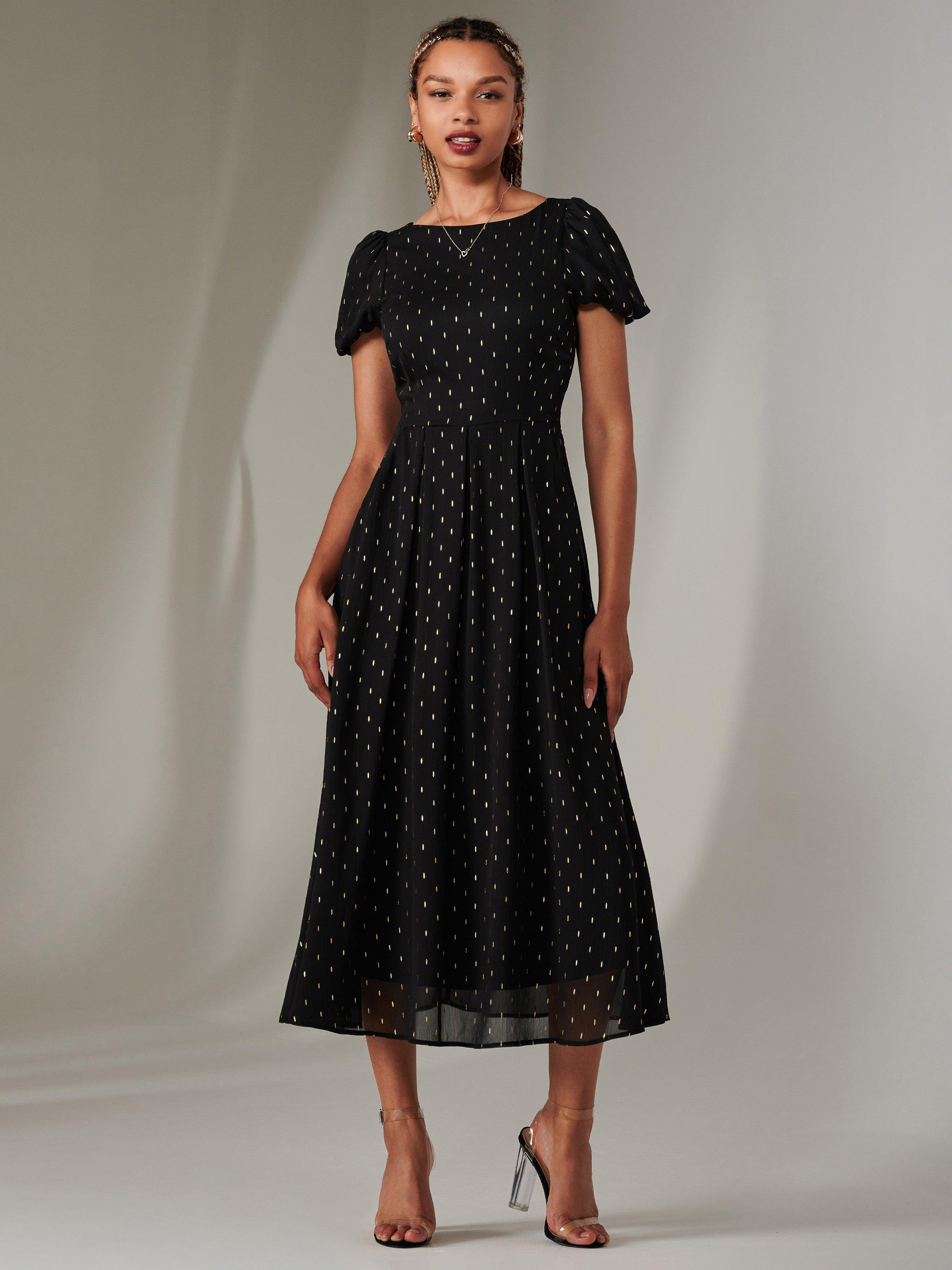 Jolie Moi Metallic Spot Dress, Black