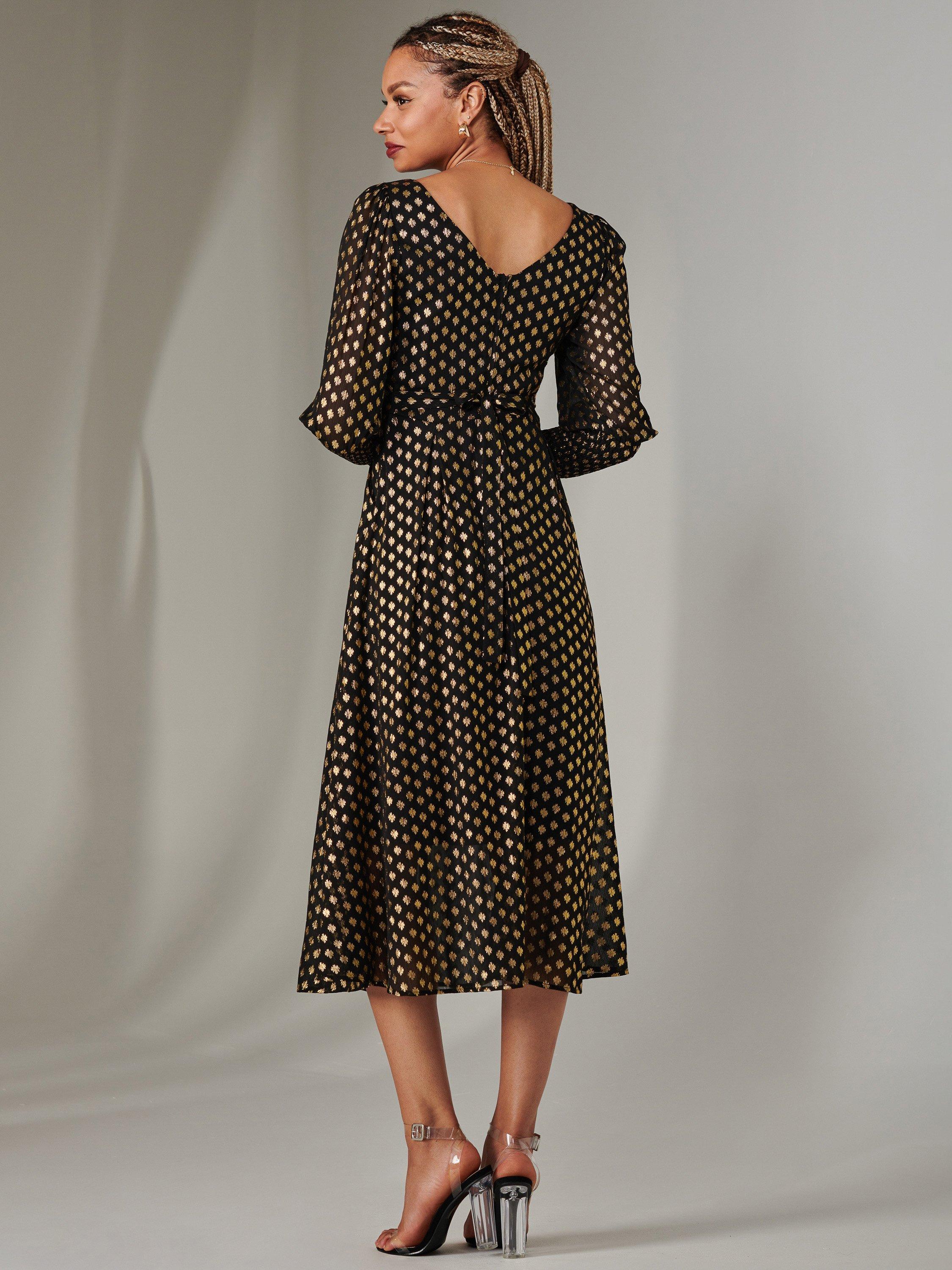 Product image 2 of 7, which shows Jolie Moi Metallic Spotty Dress, Black, 8