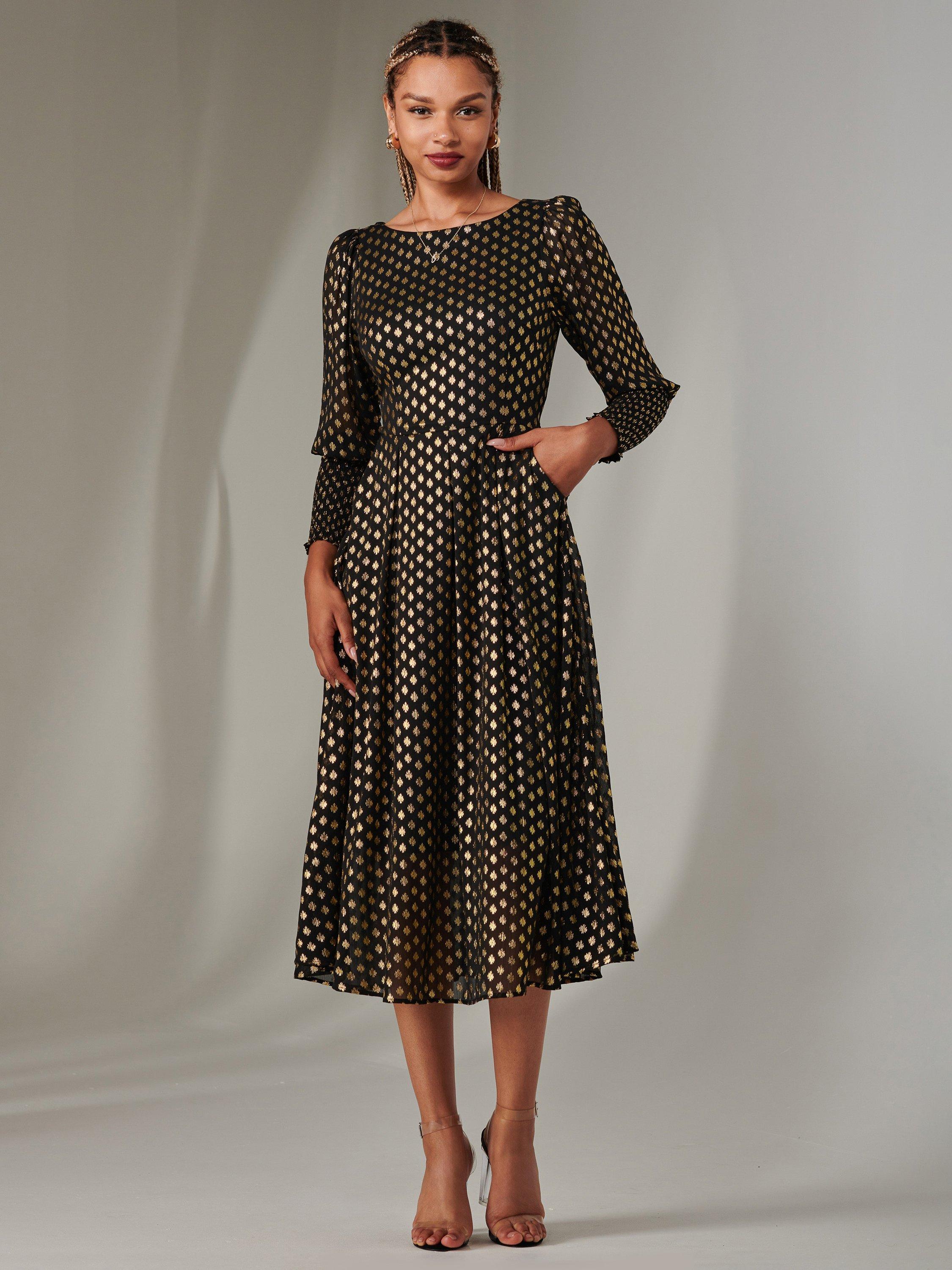 Product image 3 of 7, which shows Jolie Moi Metallic Spotty Dress, Black, 8