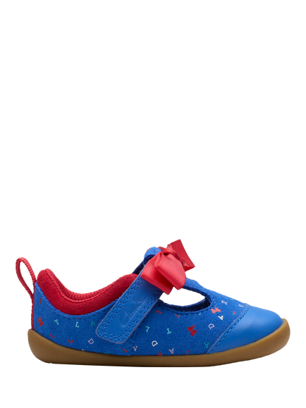 Clarks Baby Roamer Bow T-Bar Shoes, Blue, Blue