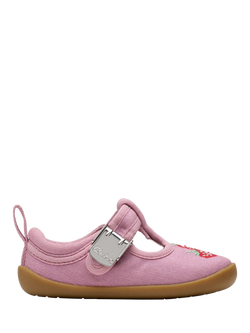 Clarks Baby Roamer Grow T-Bar Pre Walker Shoes, Pink Canvas, Pink Canvas
