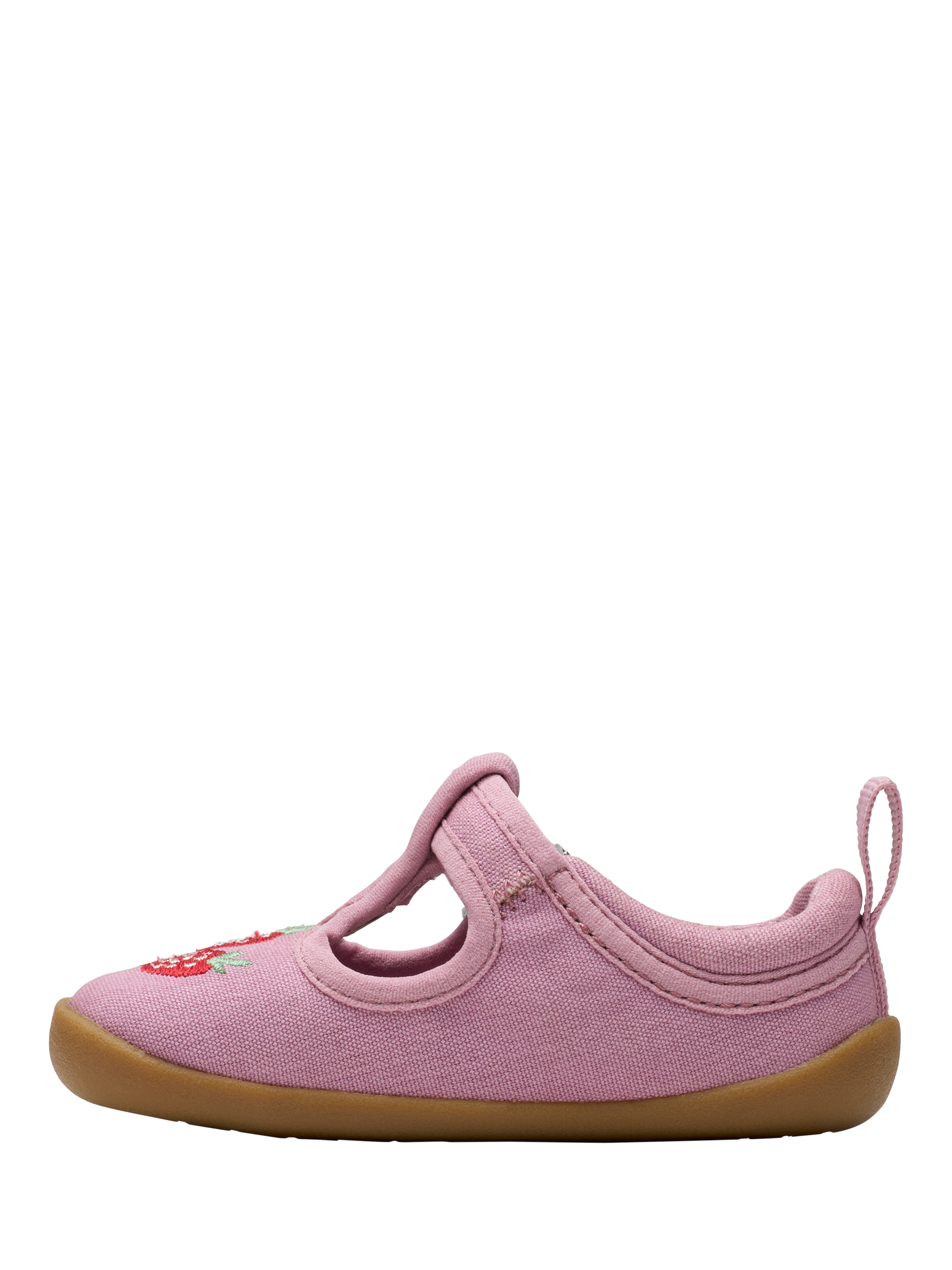 Product image 2 of 7, which shows Clarks Baby Roamer Grow T-Bar Pre Walker Shoes, Pink Canvas, C2F