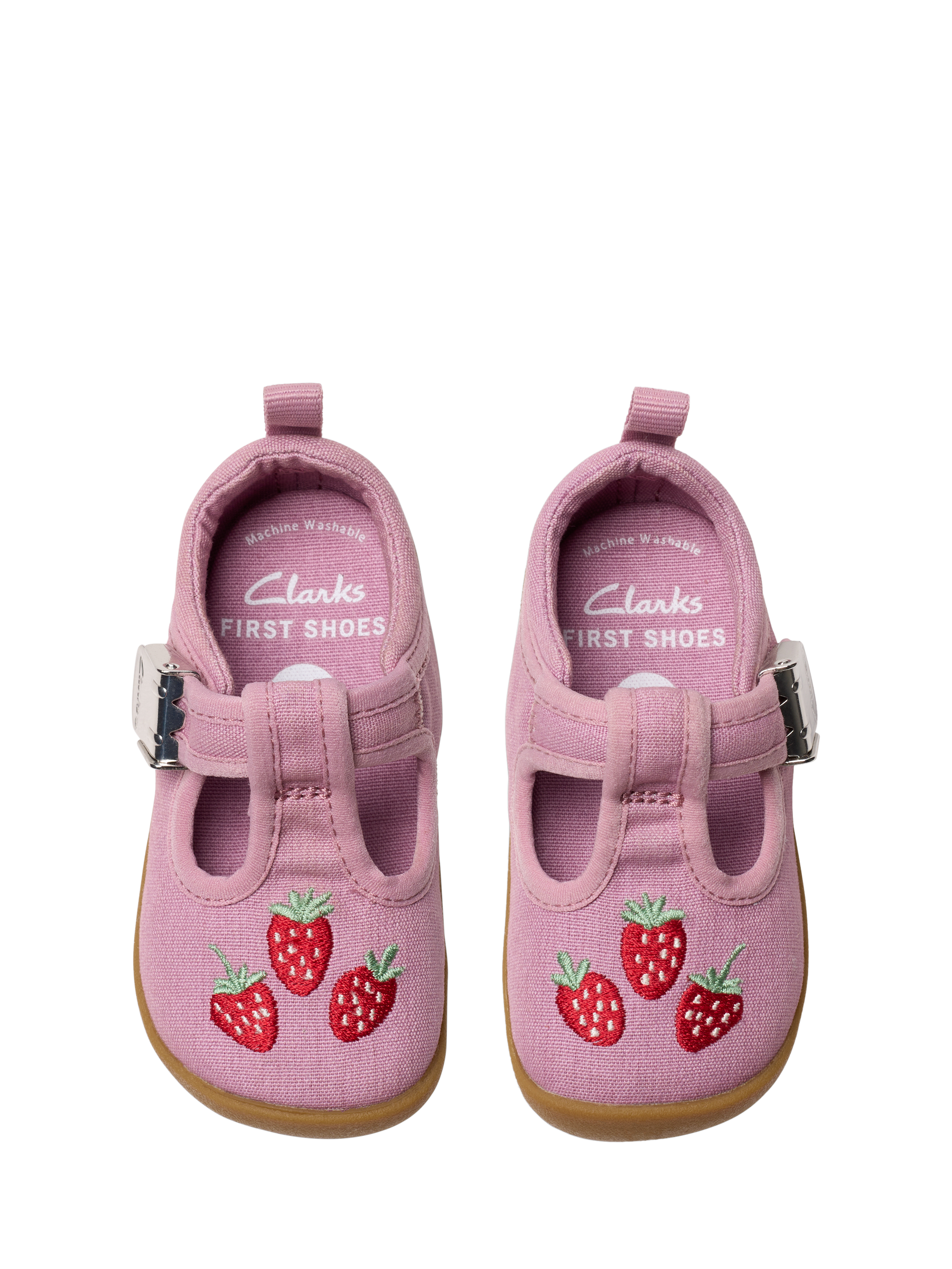 Product image 6 of 7, which shows Clarks Baby Roamer Grow T-Bar Pre Walker Shoes, Pink Canvas, C2F