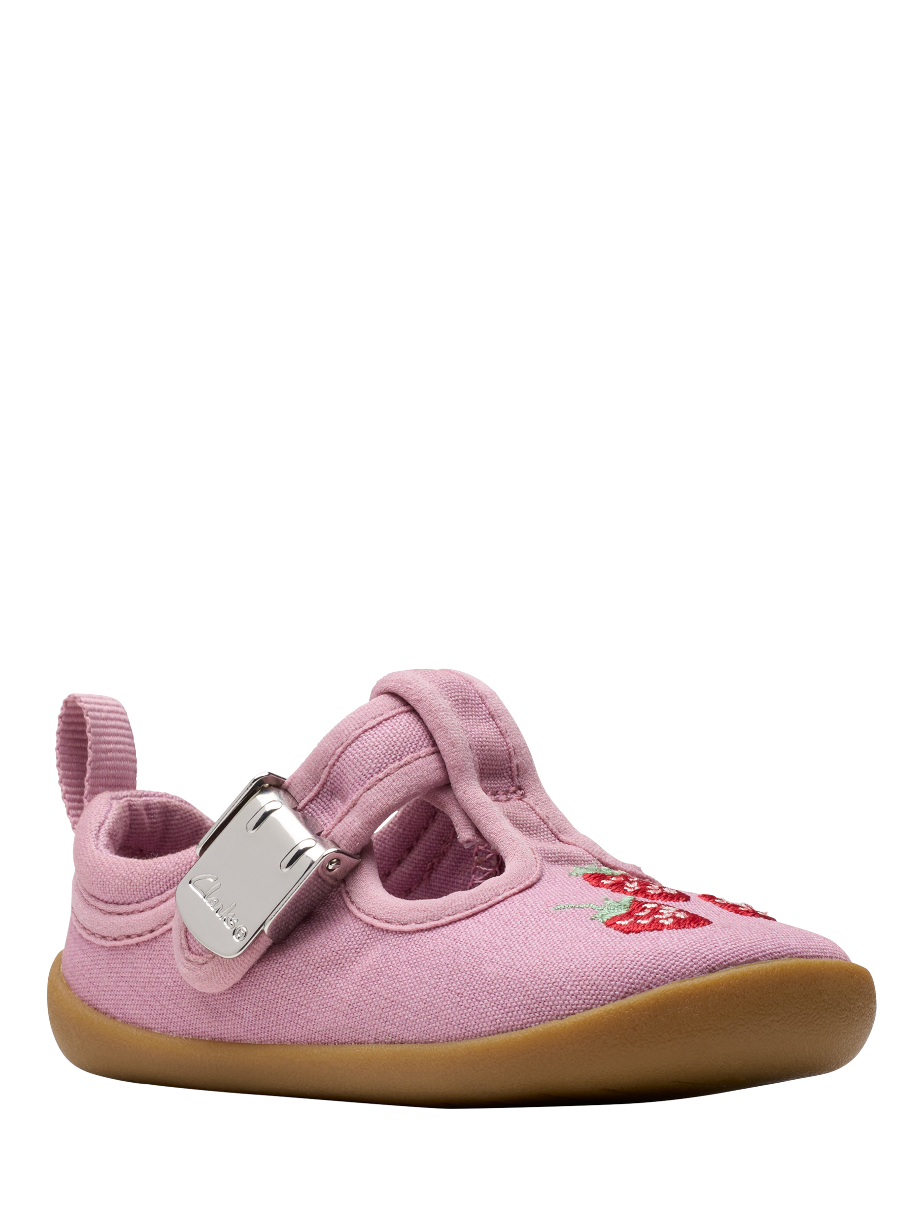 Product image 7 of 7, which shows Clarks Baby Roamer Grow T-Bar Pre Walker Shoes, Pink Canvas, C2F