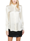 SISLEY Cutaway Collar Pure Silk Shirt, Beige
