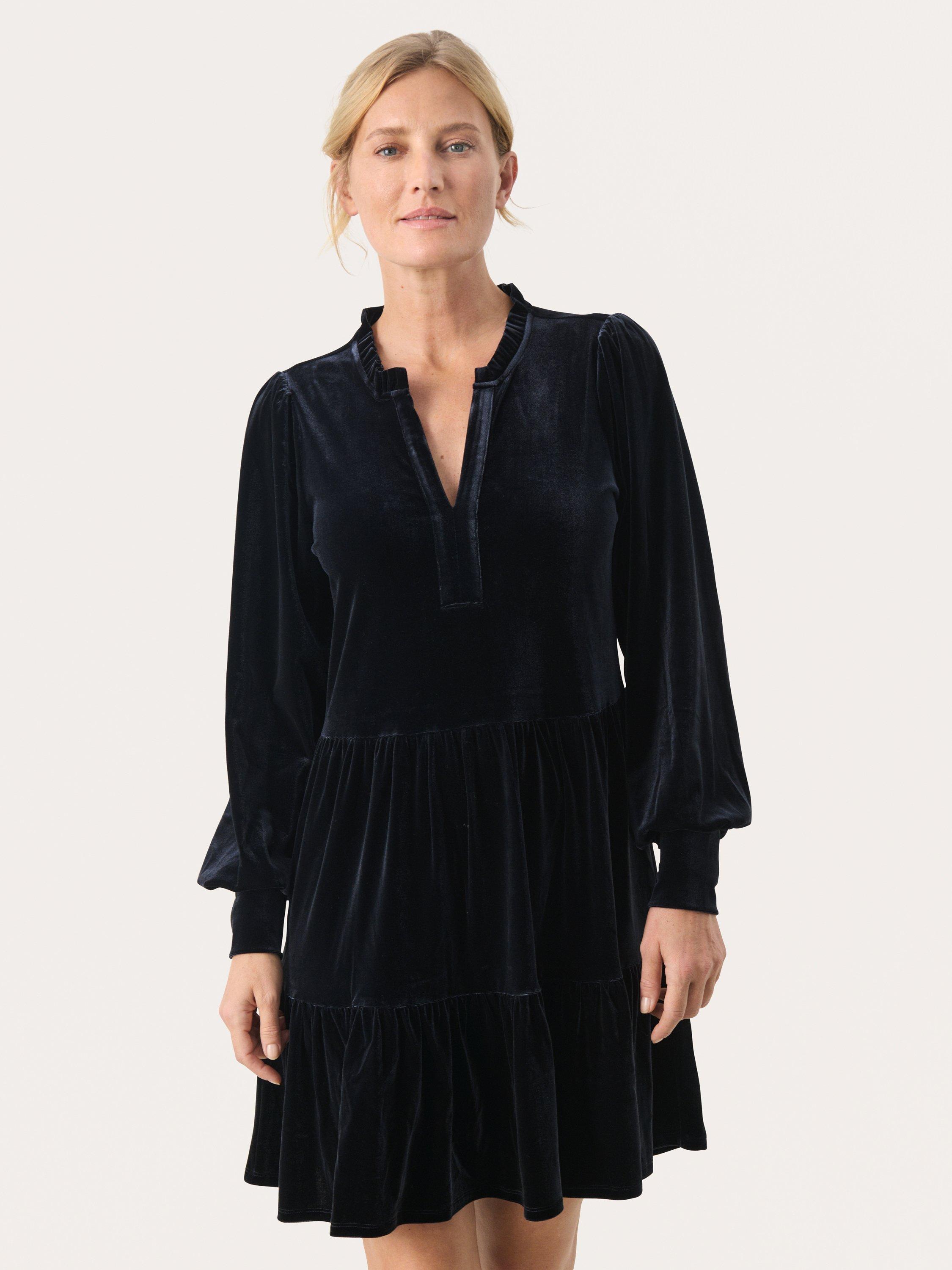 Product image 1 of 6, which shows Part Two Viggase Velvet Dress, Dark Navy, XS