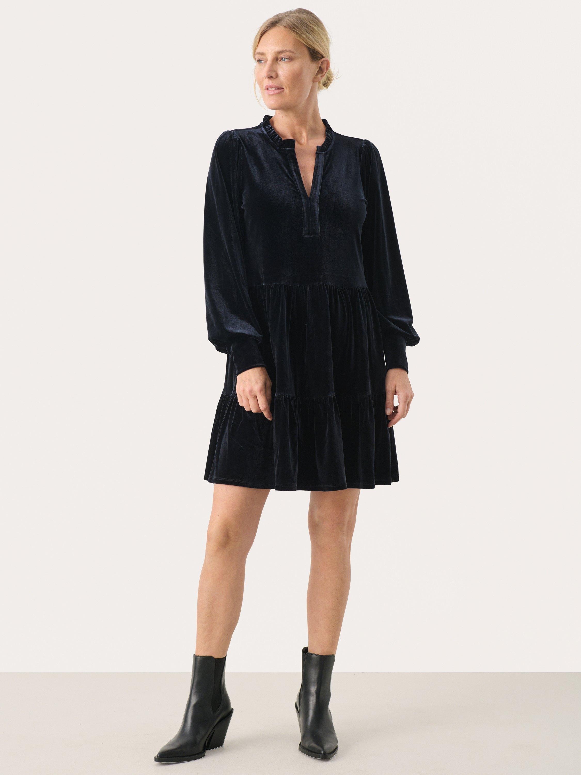 Product image 3 of 6, which shows Part Two Viggase Velvet Dress, Dark Navy, XS