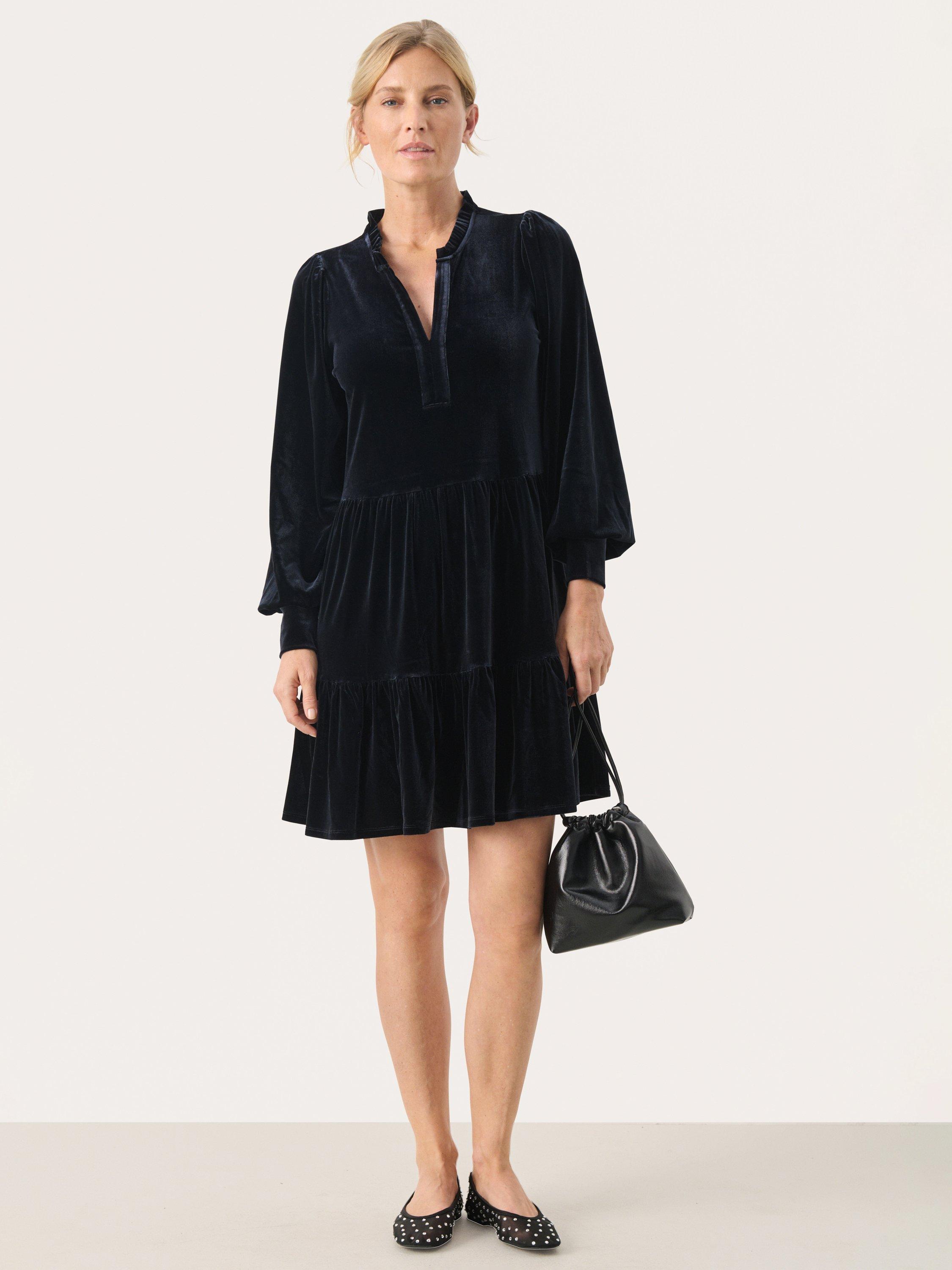 Product image 4 of 6, which shows Part Two Viggase Velvet Dress, Dark Navy, XS