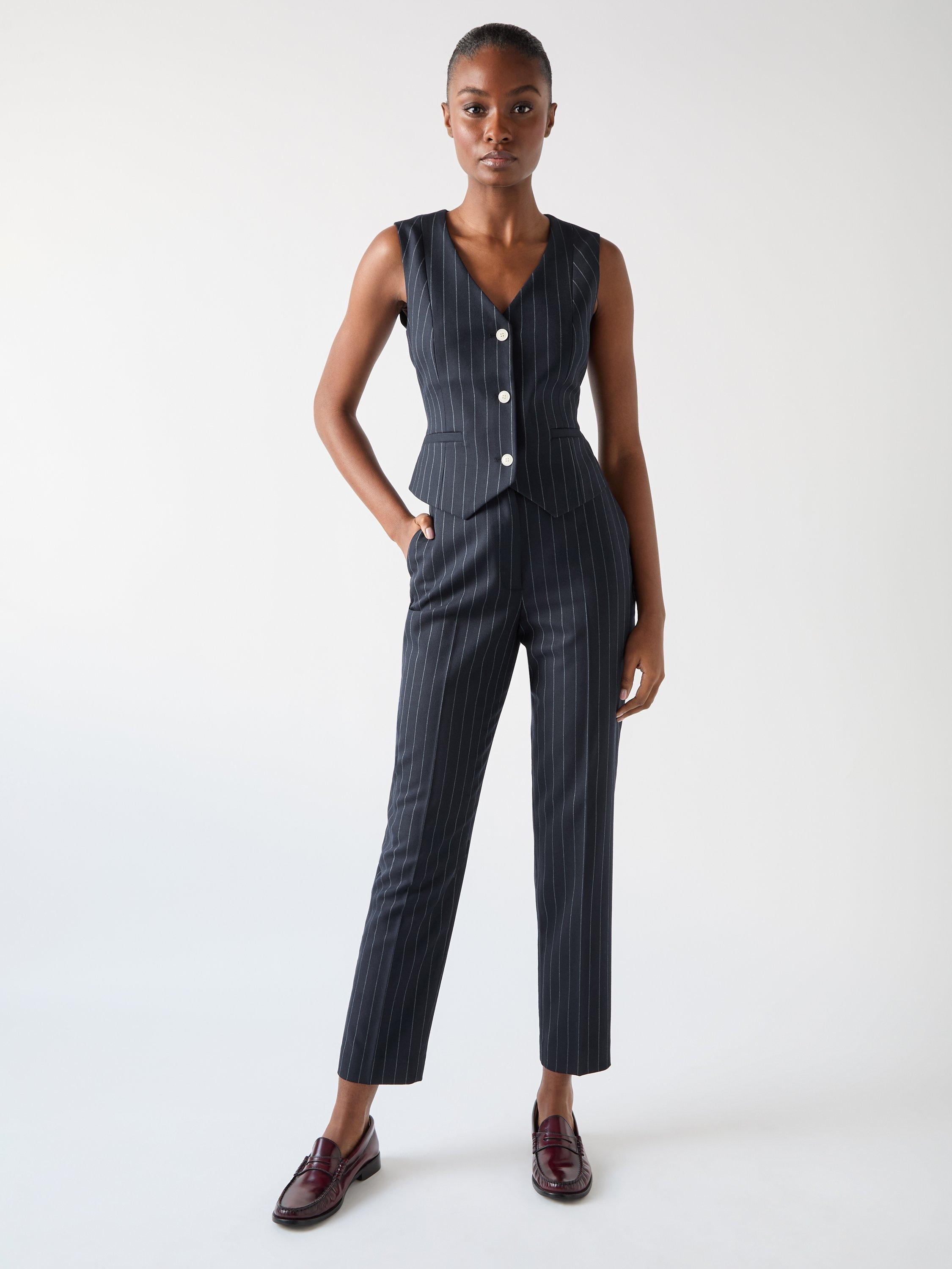 Product image 1 of 4, which shows L.K.Bennett Bella Wool Blend Pinstripe Trousers, Navy, 6