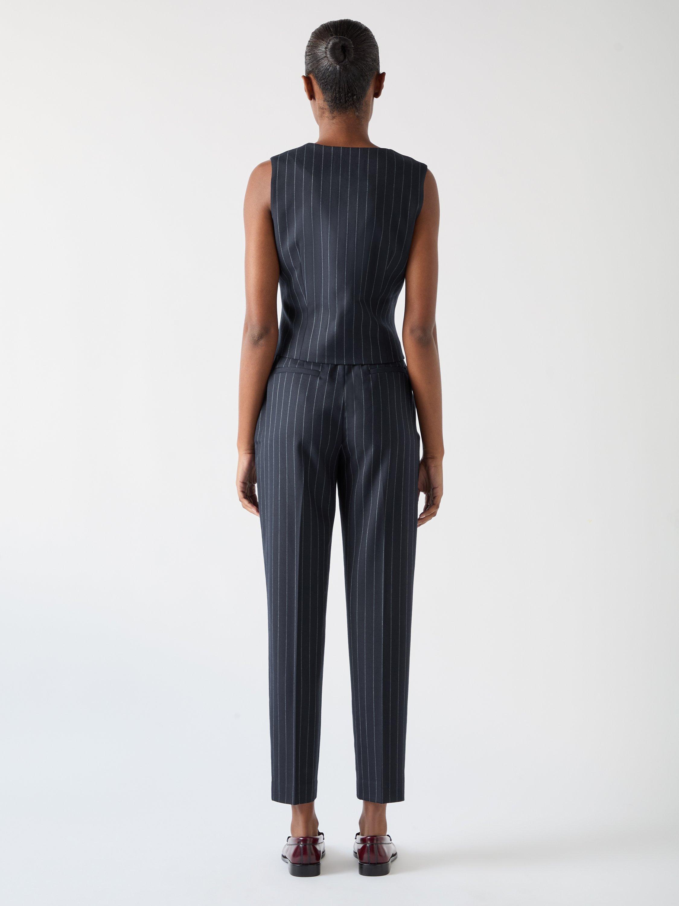 Product image 3 of 4, which shows L.K.Bennett Bella Wool Blend Pinstripe Trousers, Navy, 6