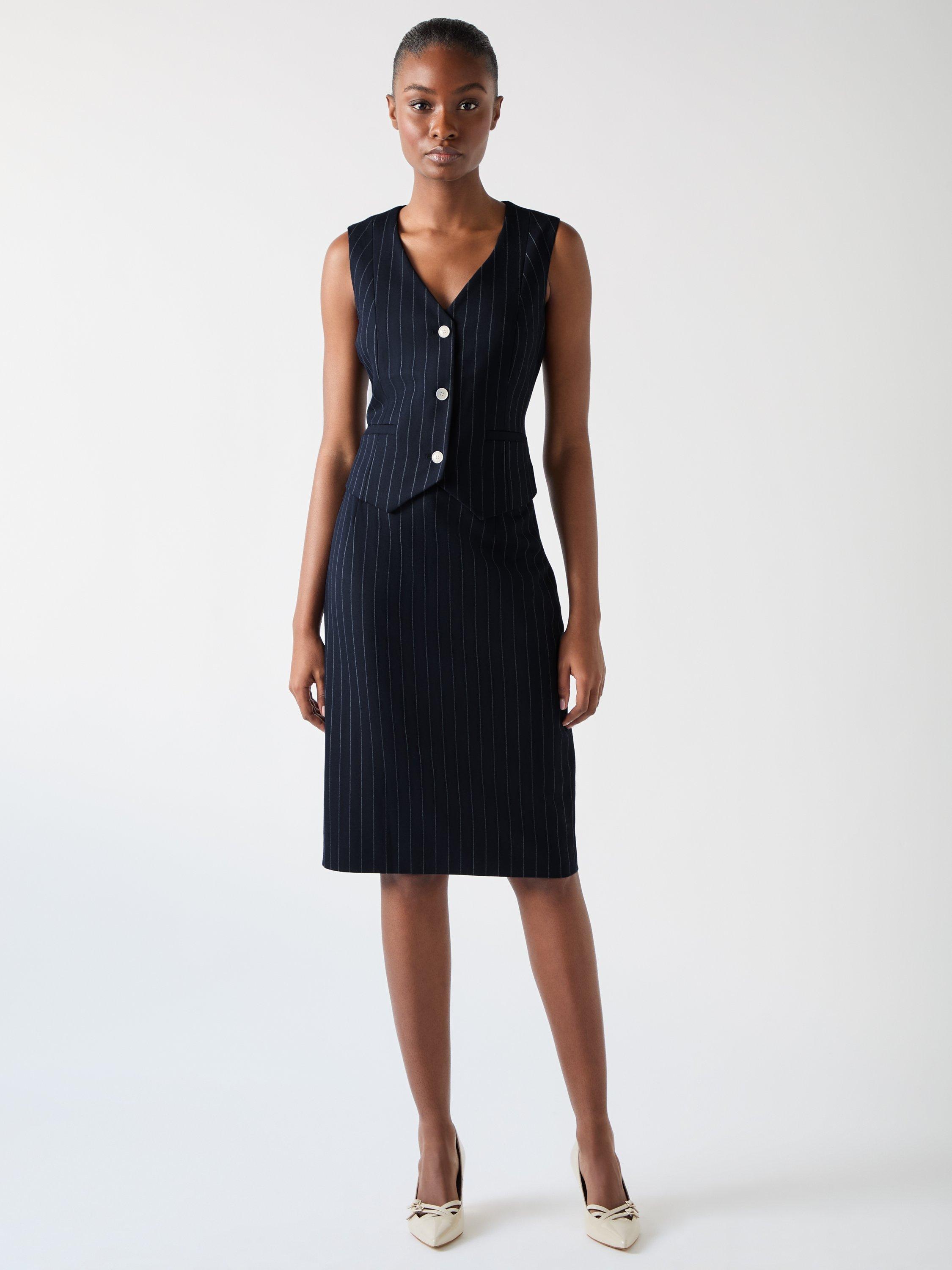 Product image 1 of 5, which shows L.K.Bennett Baxtor Pinstripe Waistcoat, Navy, 6