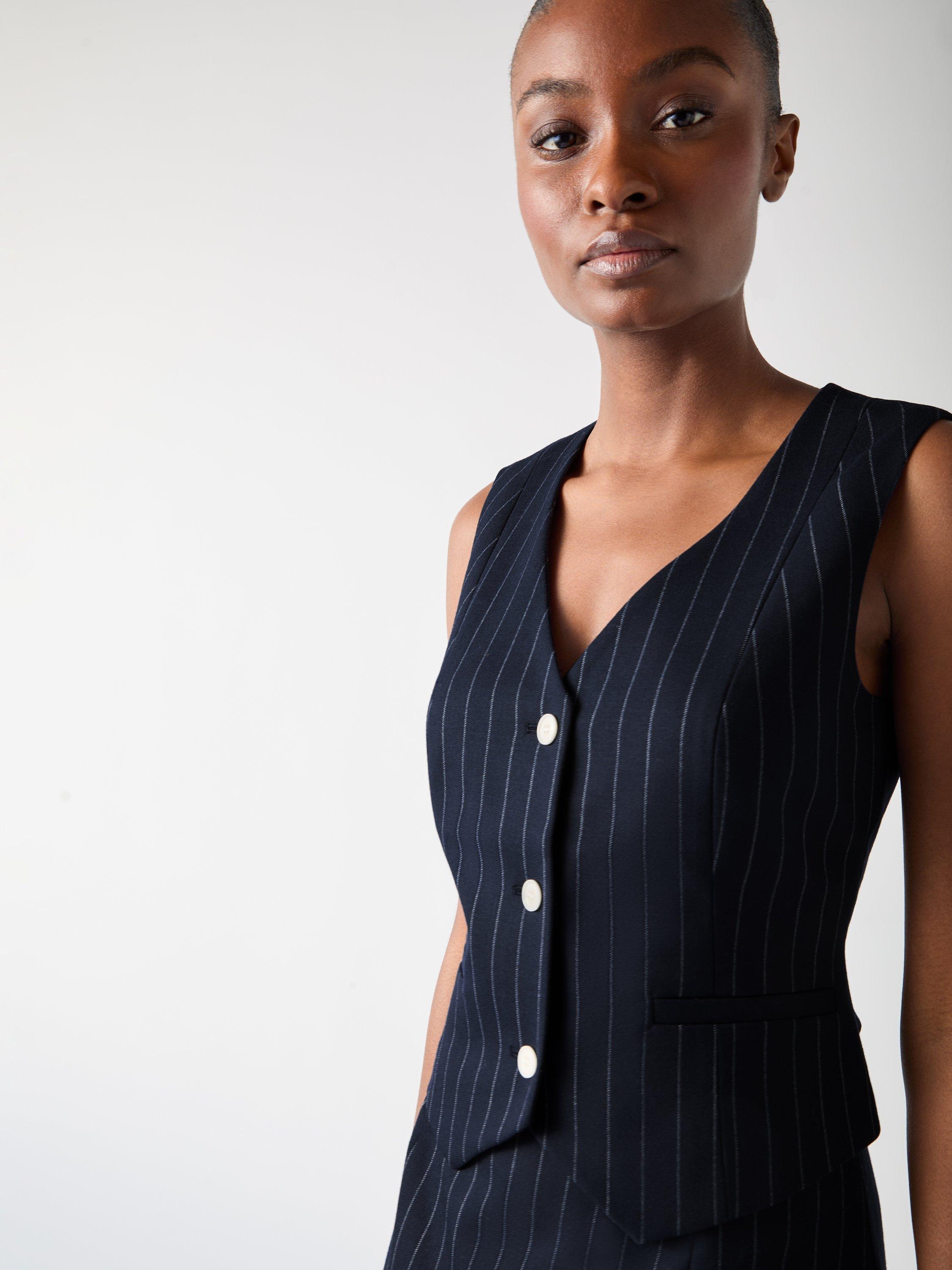 Product image 4 of 5, which shows L.K.Bennett Baxtor Pinstripe Waistcoat, Navy, 6