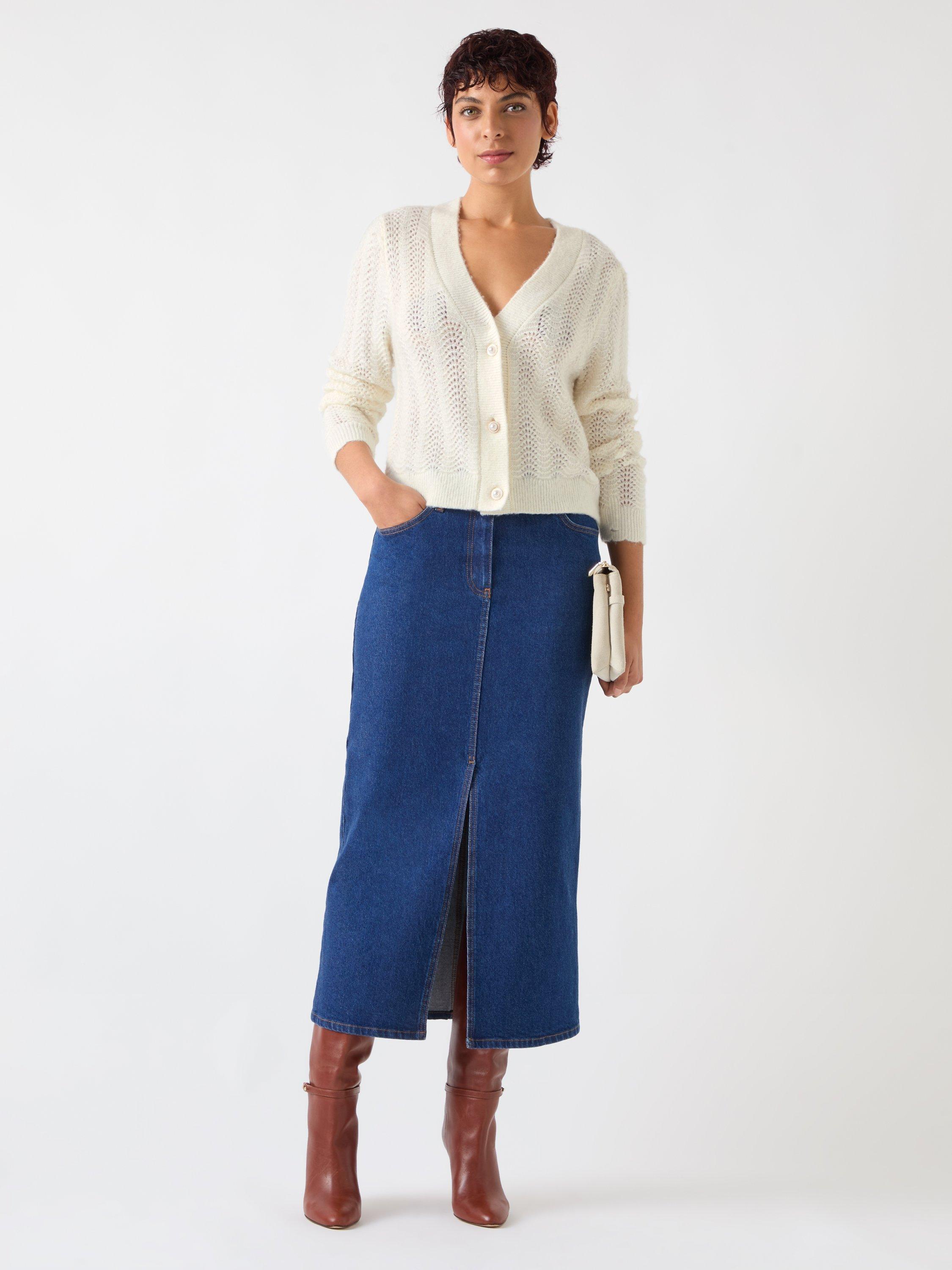 Product image 1 of 5, which shows L.K.Bennett Elodie Wool Blend Stitch Detail Cardigan, Cream, XS