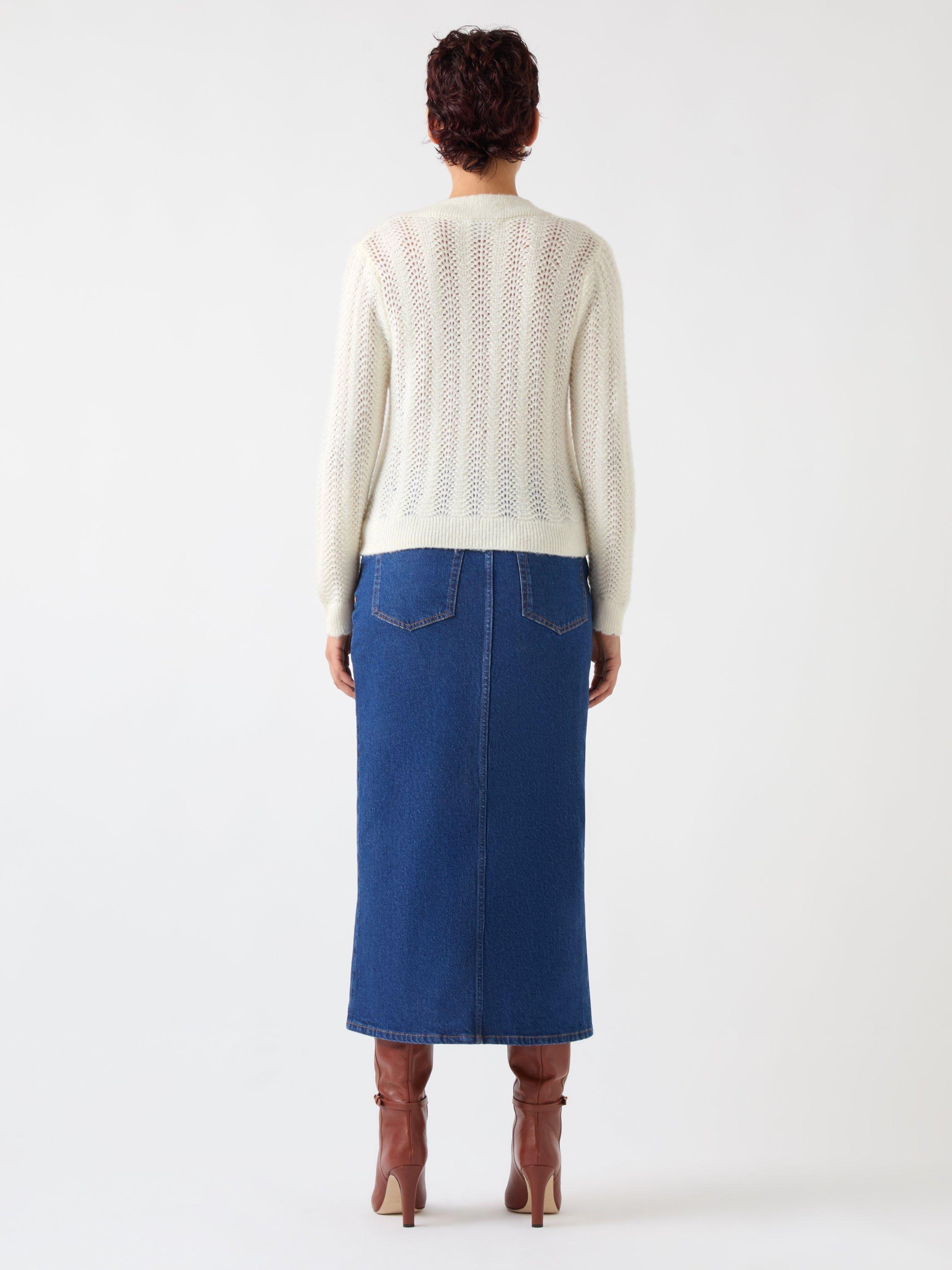 Product image 3 of 5, which shows L.K.Bennett Elodie Wool Blend Stitch Detail Cardigan, Cream, XS