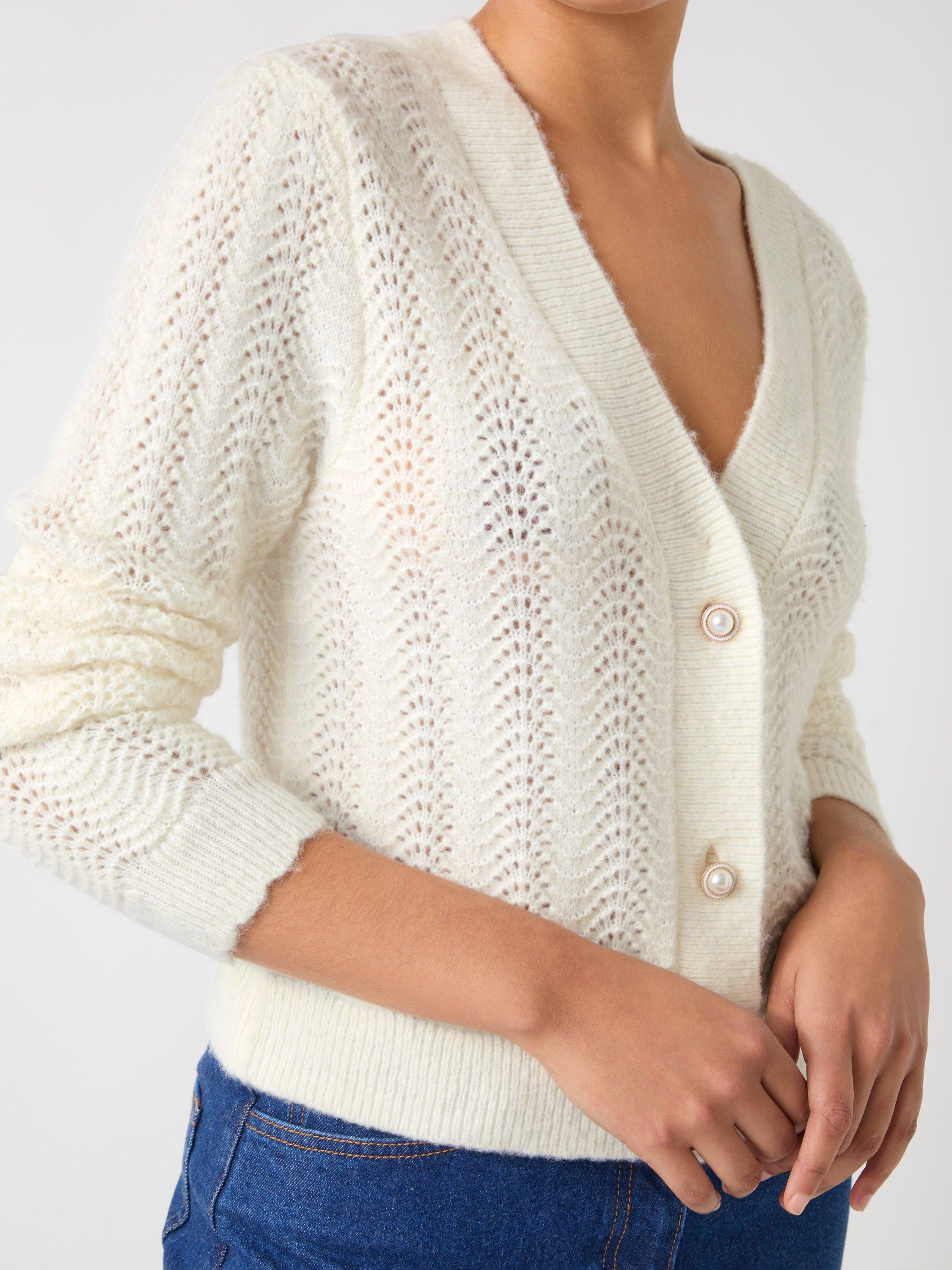 Product image 4 of 5, which shows L.K.Bennett Elodie Wool Blend Stitch Detail Cardigan, Cream, XS