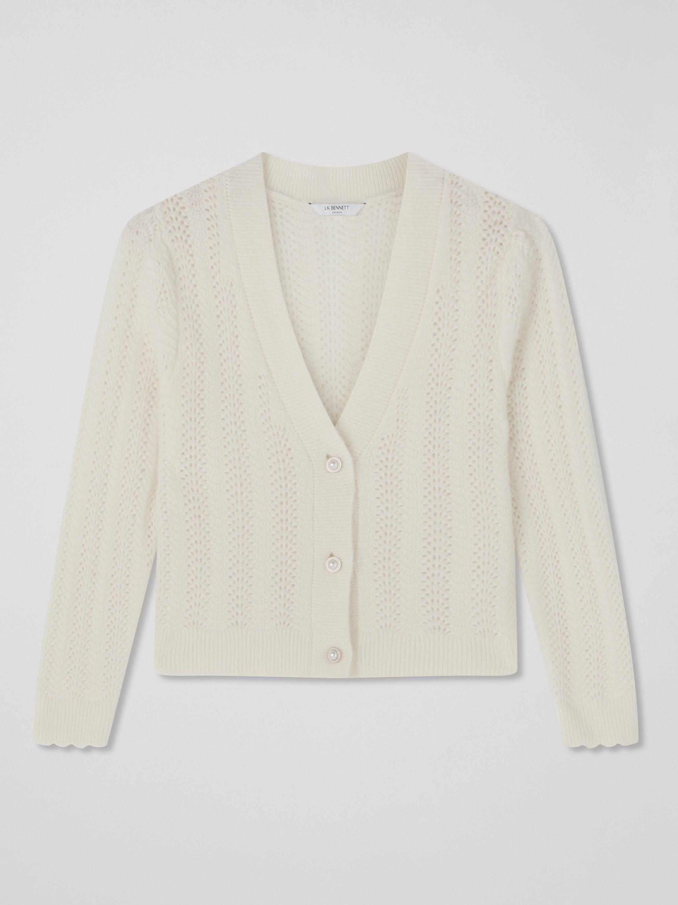 Product image 5 of 5, which shows L.K.Bennett Elodie Wool Blend Stitch Detail Cardigan, Cream, XS