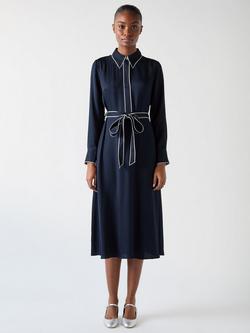 L.K.Bennett Elise Stitch Shirt Dress, Navy/Cream, Navy/Cream