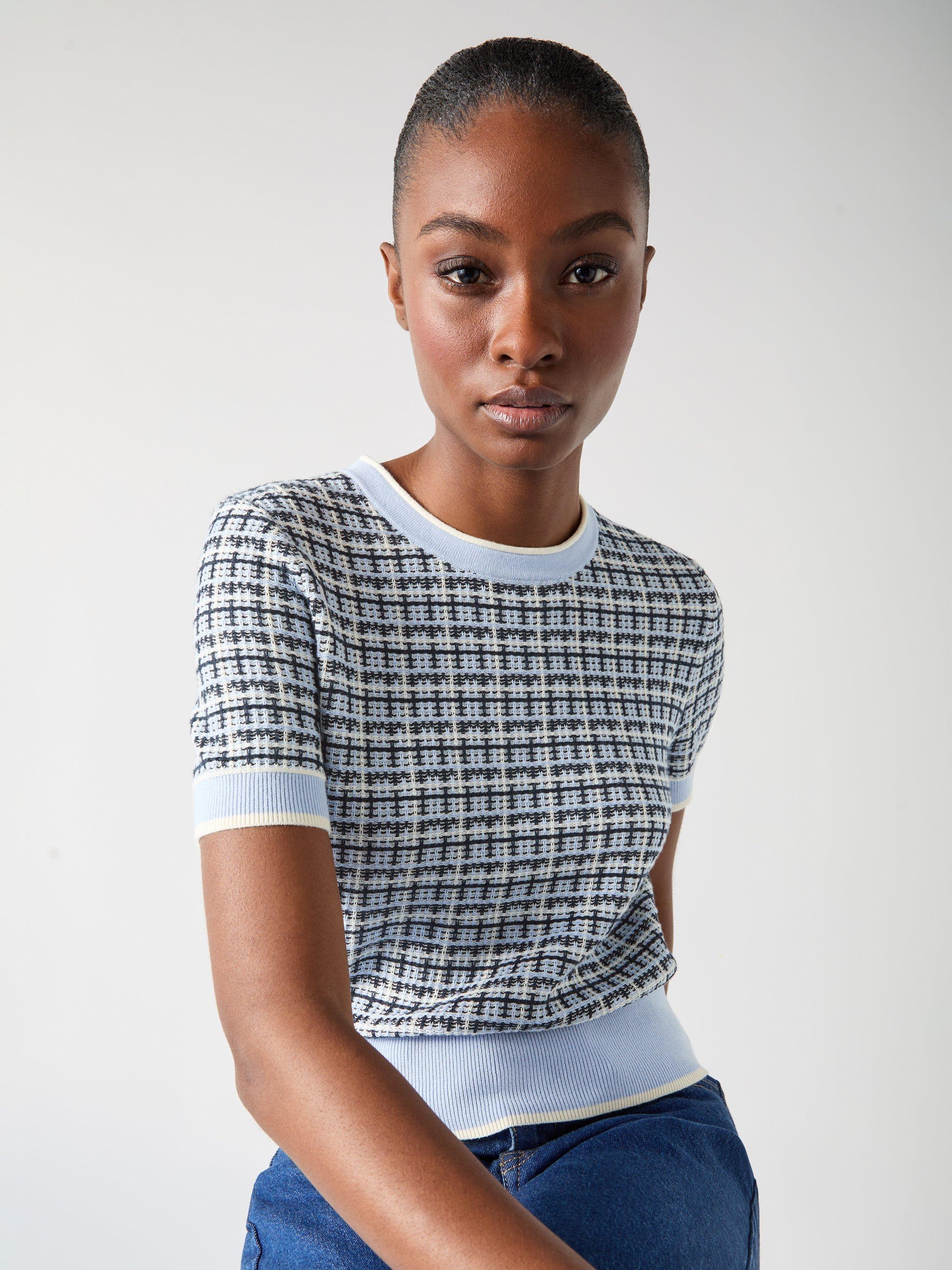L.K.Bennett Honey Contrast Pattern Knit Top, Blue/Multi