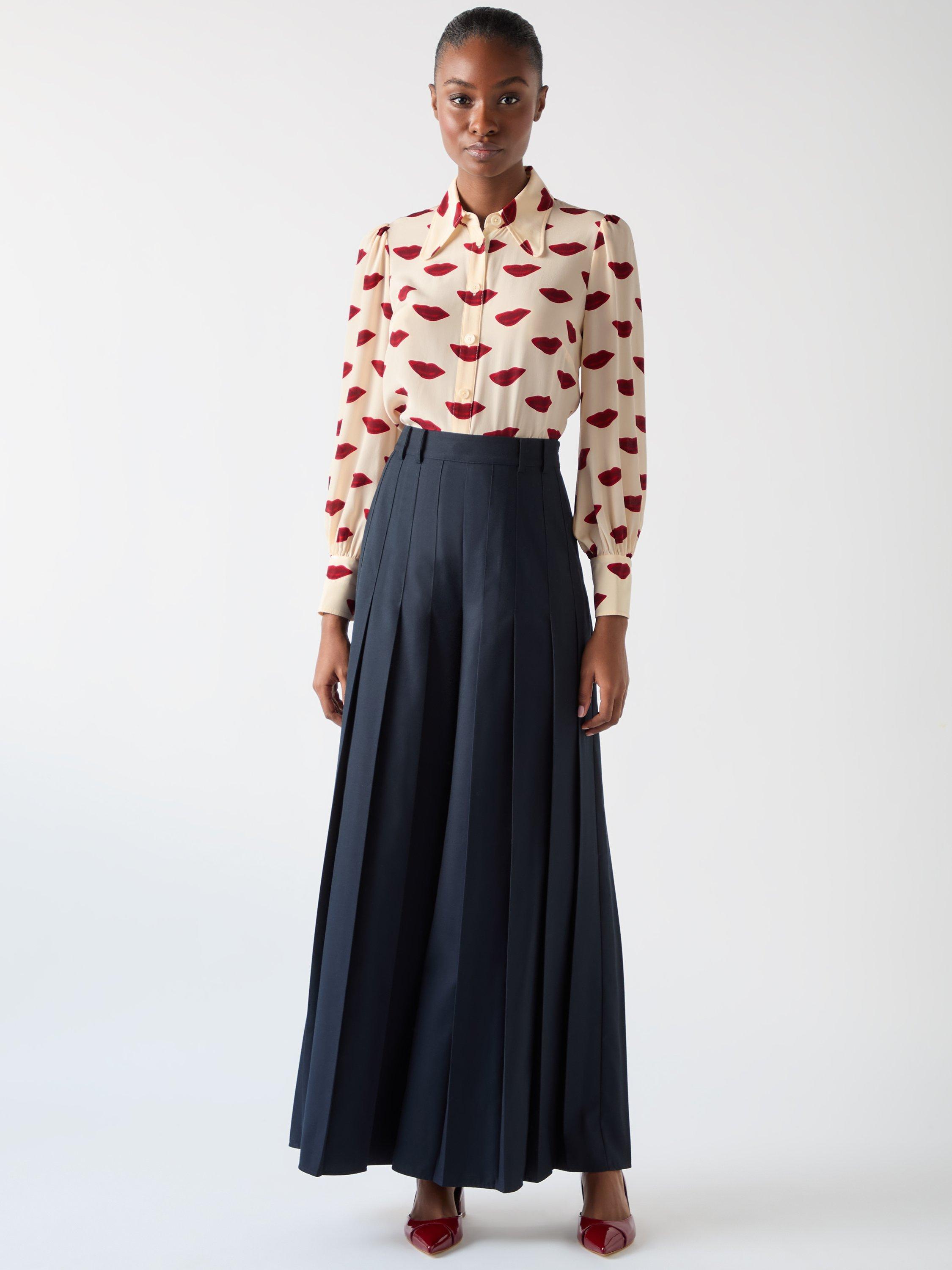 L.K.Bennett Sonya Lips Pure Silk Shirt, Red/Multi