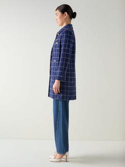 L.K.Bennett Vita Check Tweed Coat, Navy/Cream - view 2, Navy/Cream