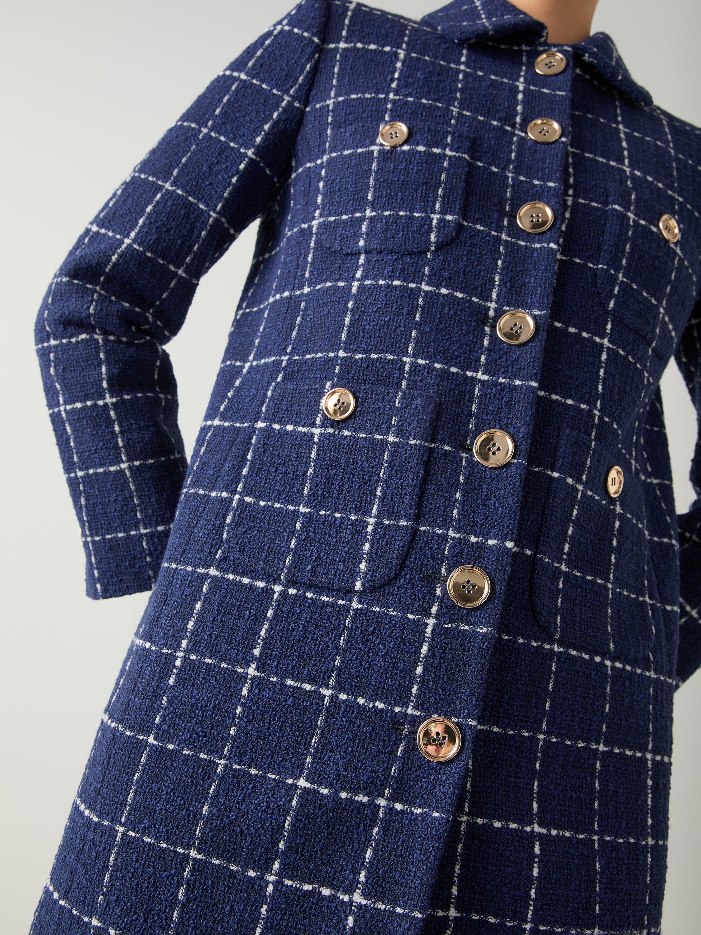 Product image 5 of 5, which shows L.K.Bennett Vita Check Tweed Coat, Navy/Cream, 6