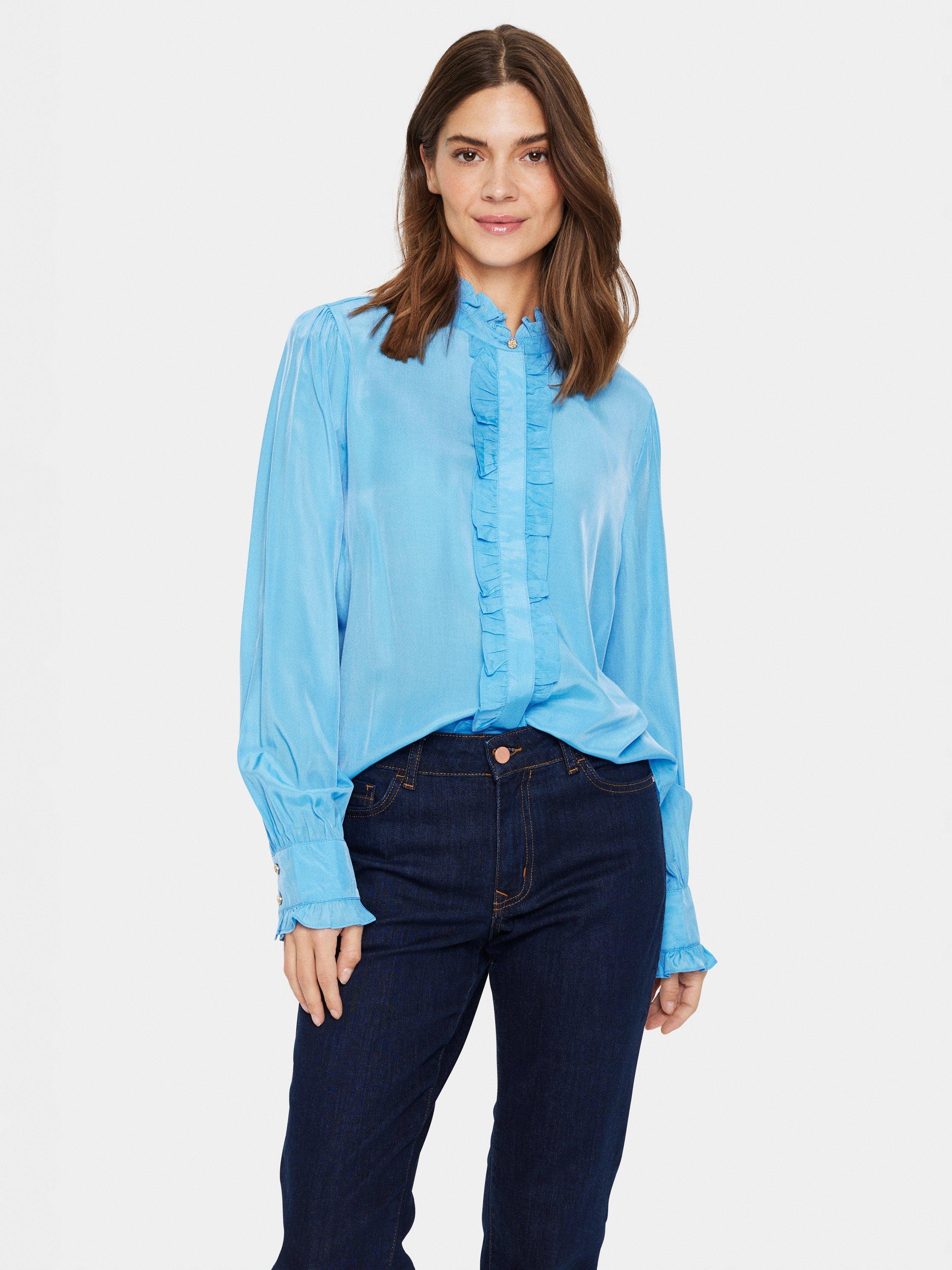 Product image 1 of 6, which shows Saint Tropez Felina Frill Shirt, All Aboard, M