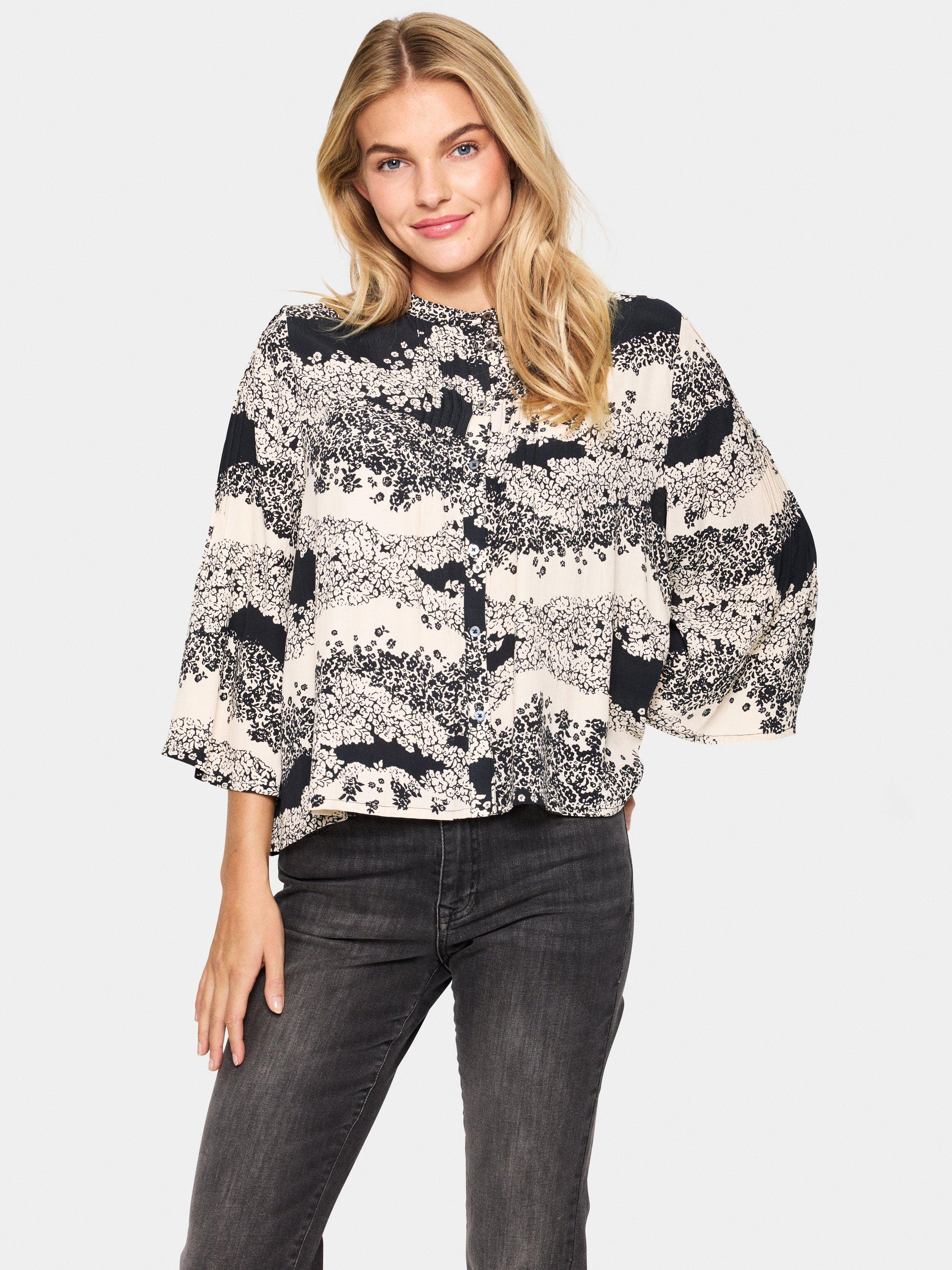 Product image 1 of 6, which shows Saint Tropez Iselin Abstract Print Shirt, Black/White, L