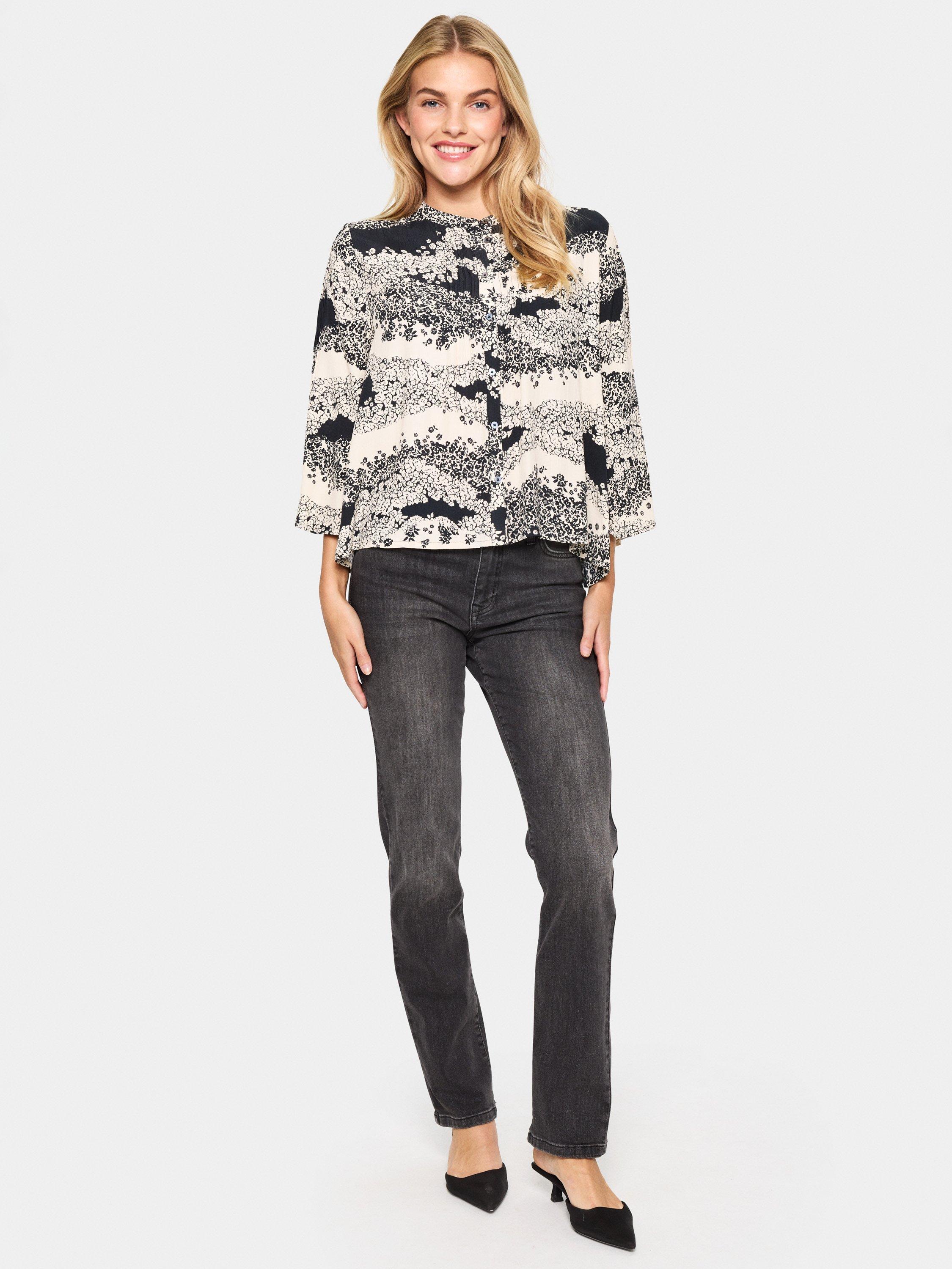 Product image 3 of 6, which shows Saint Tropez Iselin Abstract Print Shirt, Black/White, L