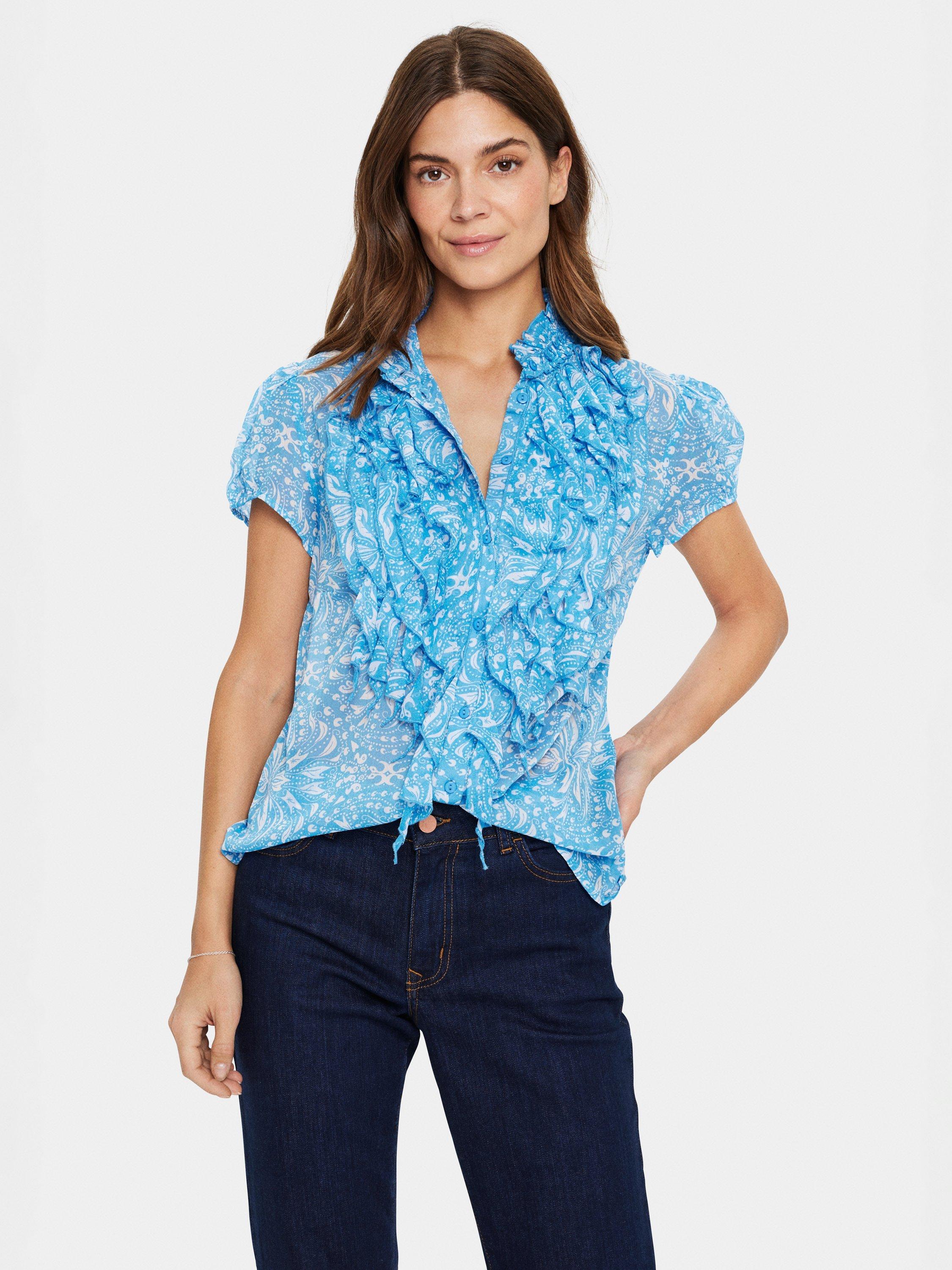 Saint Tropez Lilja Boho Floral Ruffle Sheer Shirt, All Aboard/Multi