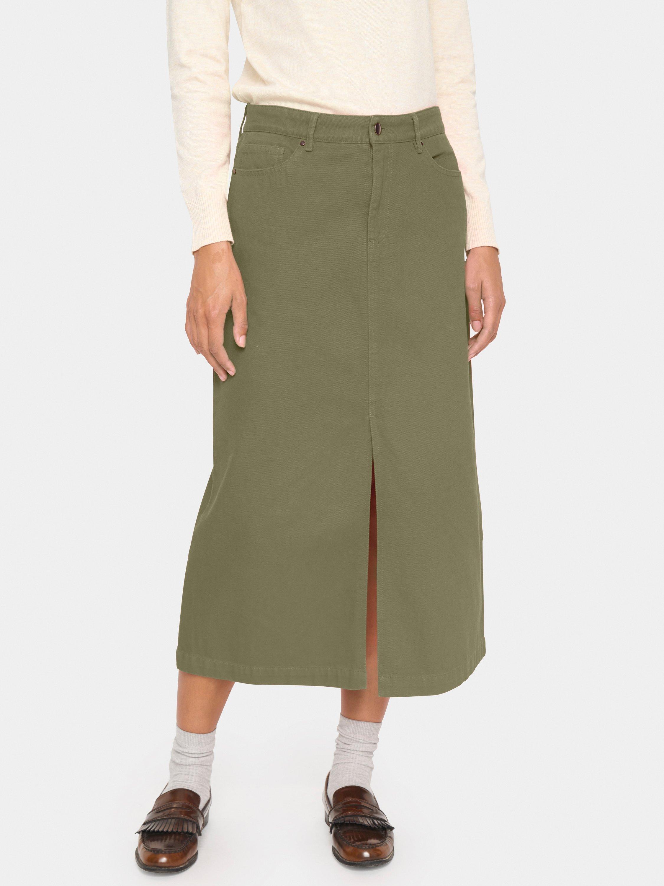Product image 1 of 6, which shows Saint Tropez Ilu Dyed Denim Skirt, Green, XS