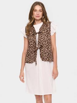 Saint Tropez Evitta Leopard Print Quilted Waistcoat, Black/Multi, Black/Multi