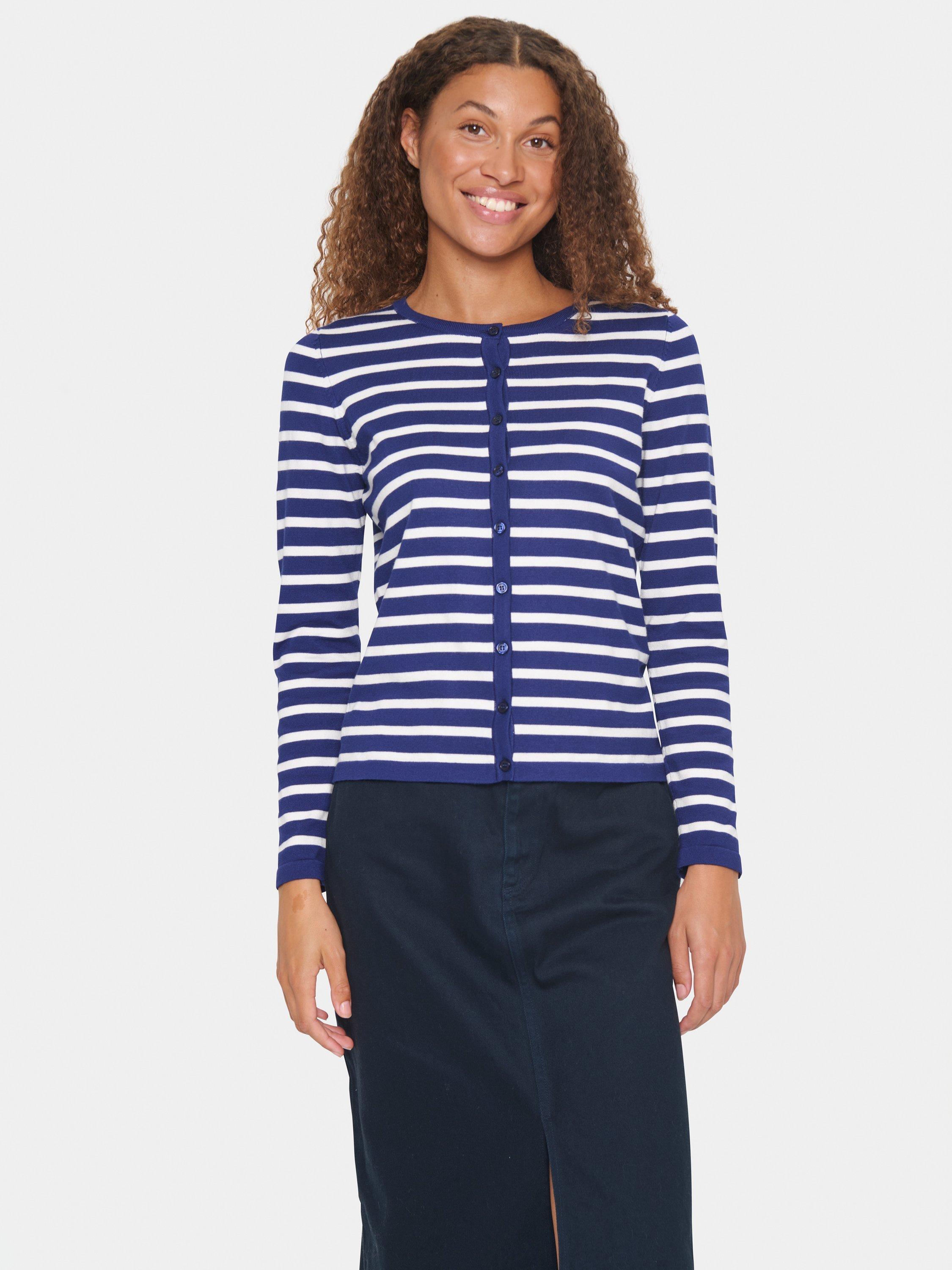 Product image 1 of 6, which shows Saint Tropez Mila Slim Fit Stripe Cardigan, Midnight Sail/White, S