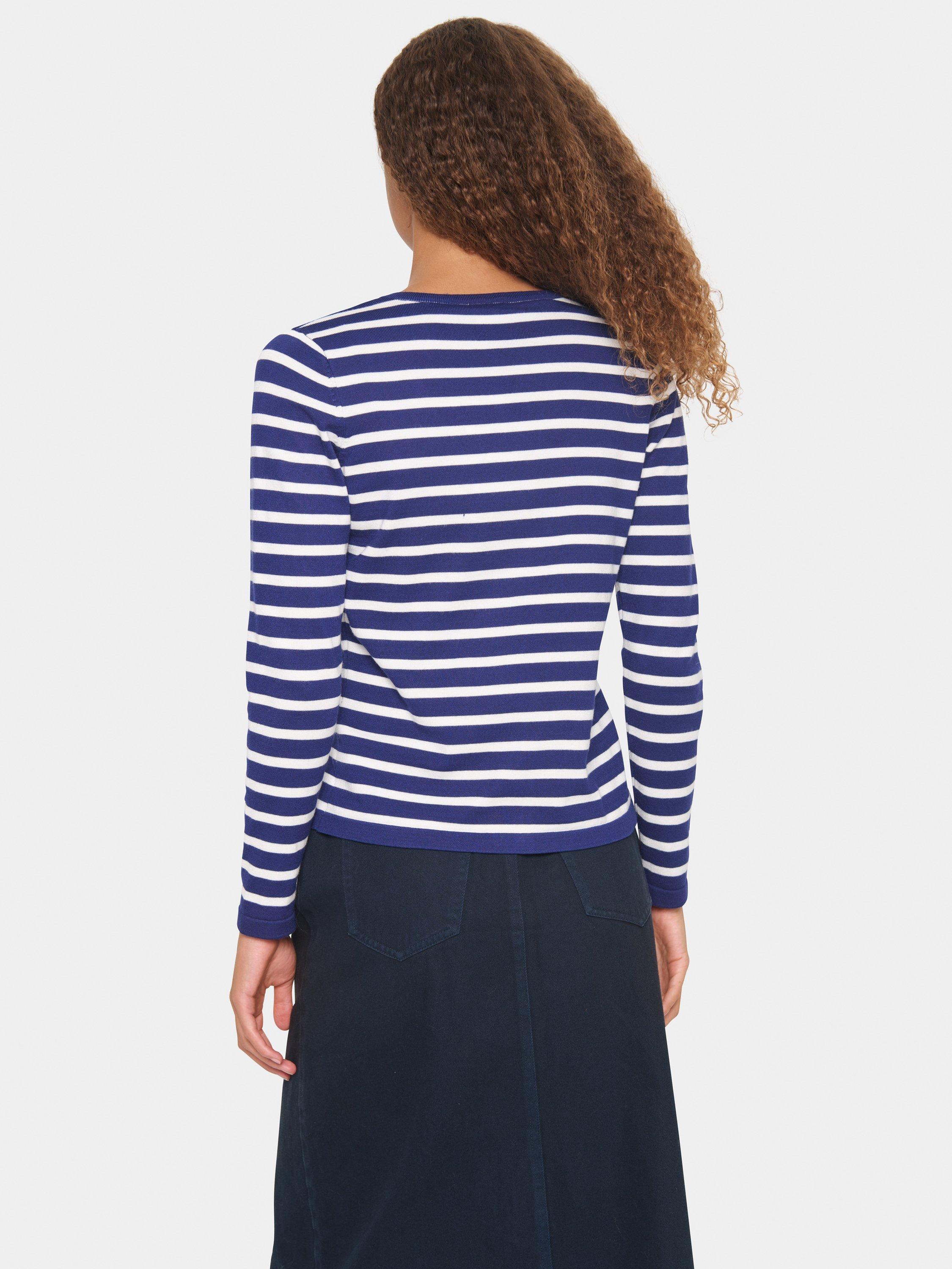 Product image 2 of 6, which shows Saint Tropez Mila Slim Fit Stripe Cardigan, Midnight Sail/White, S