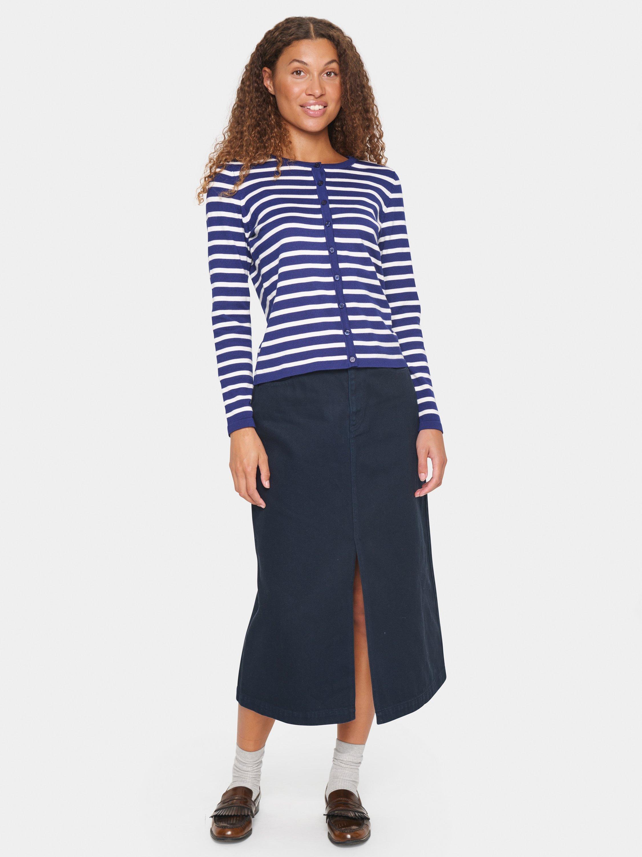 Product image 3 of 6, which shows Saint Tropez Mila Slim Fit Stripe Cardigan, Midnight Sail/White, S