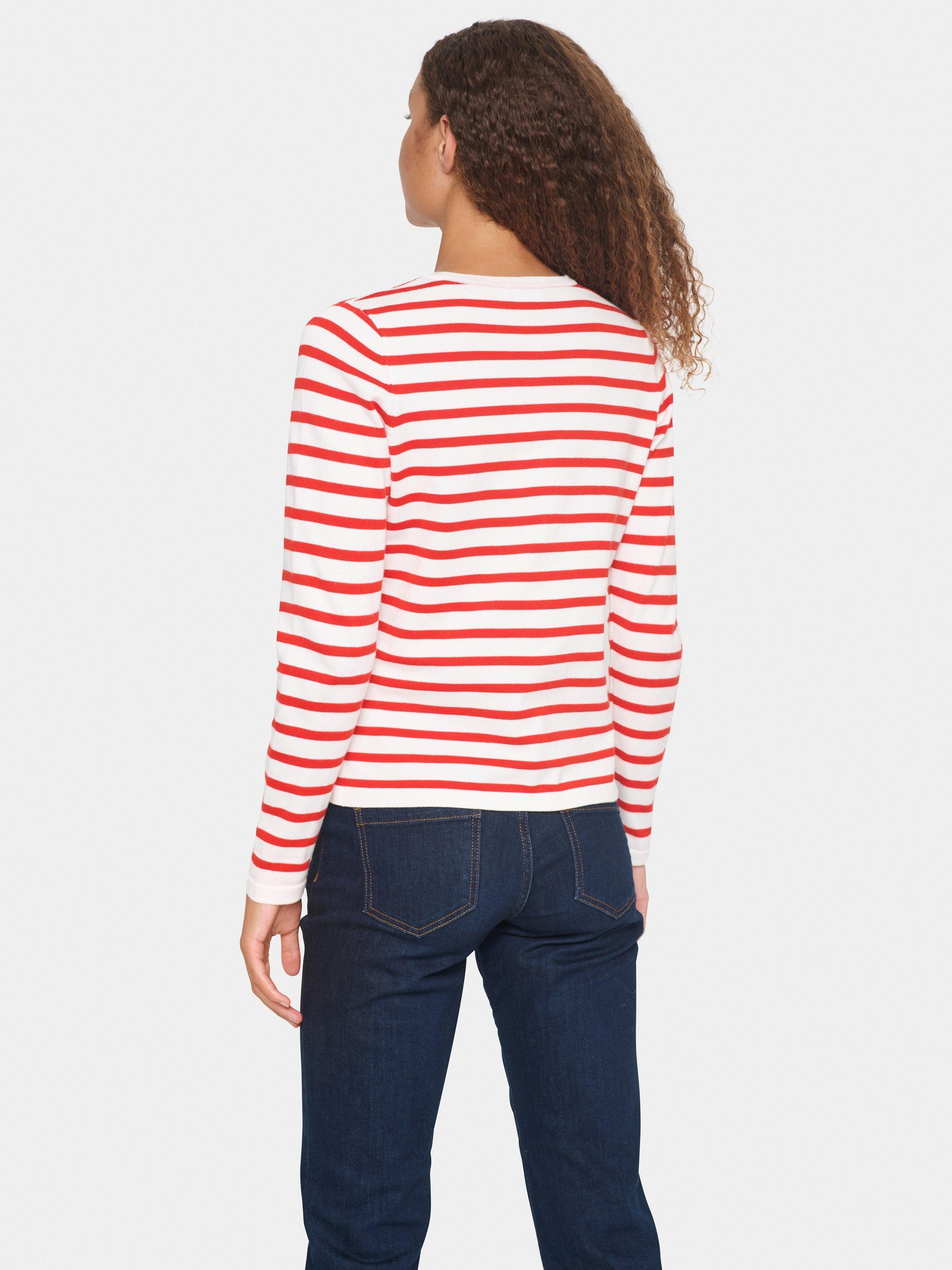 Product image 2 of 6, which shows Saint Tropez Mila Slim Fit Stripe Cardigan, Red/White, XS