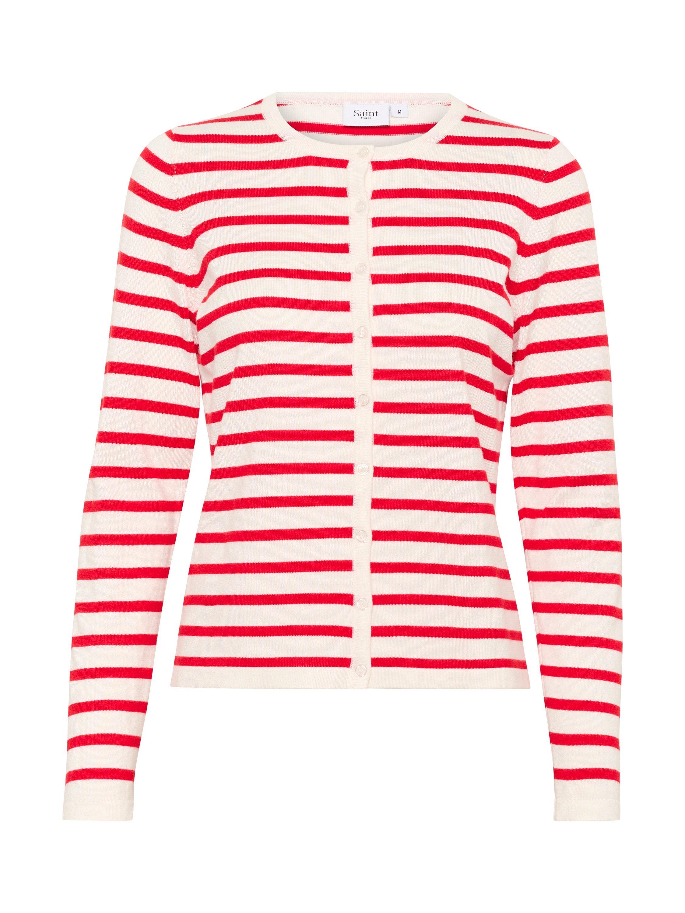 Product image 5 of 6, which shows Saint Tropez Mila Slim Fit Stripe Cardigan, Red/White, XS