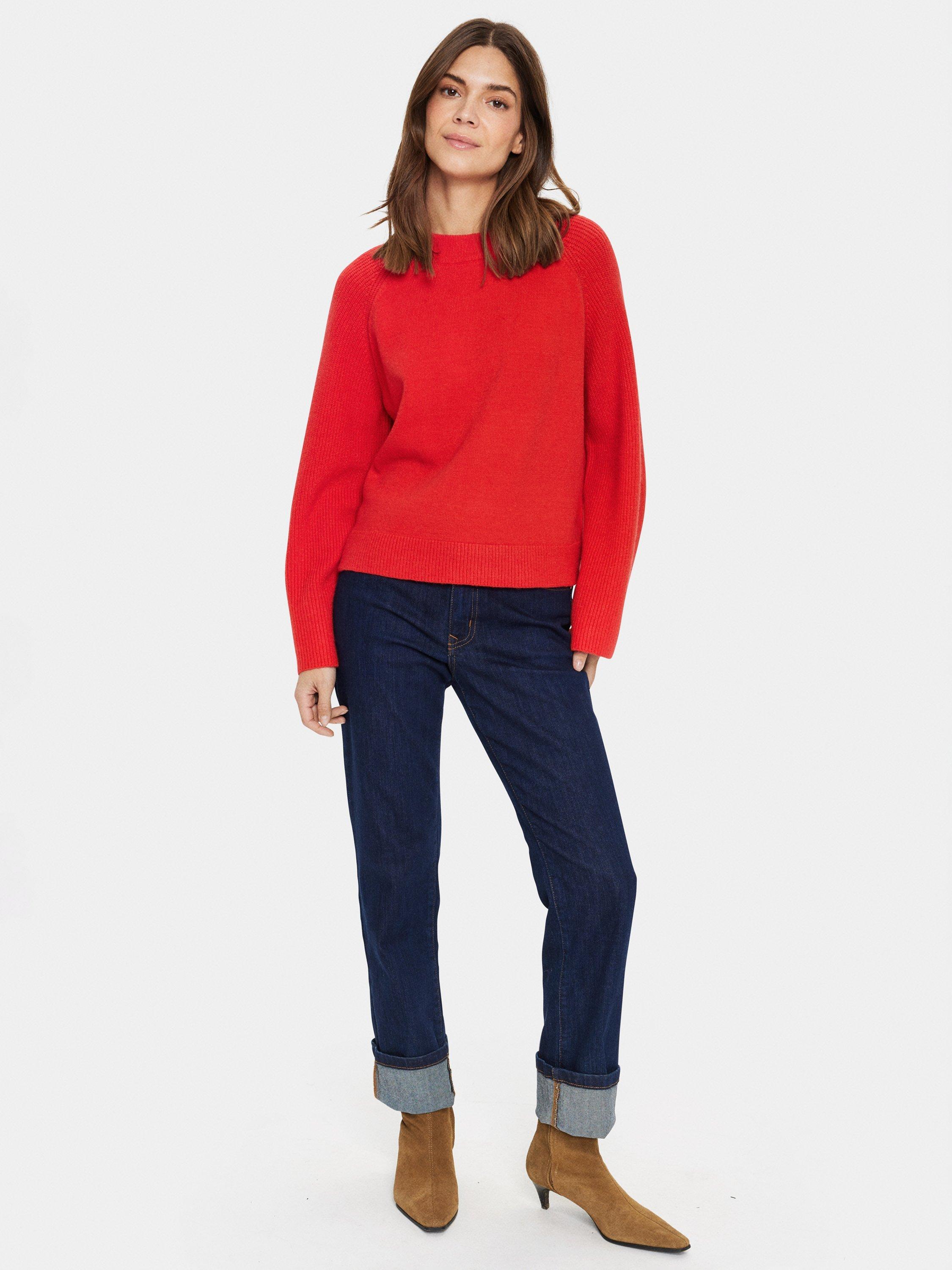 Product image 3 of 6, which shows Saint Tropez Inva Round Neck Jumper, Flame Scarlet, M