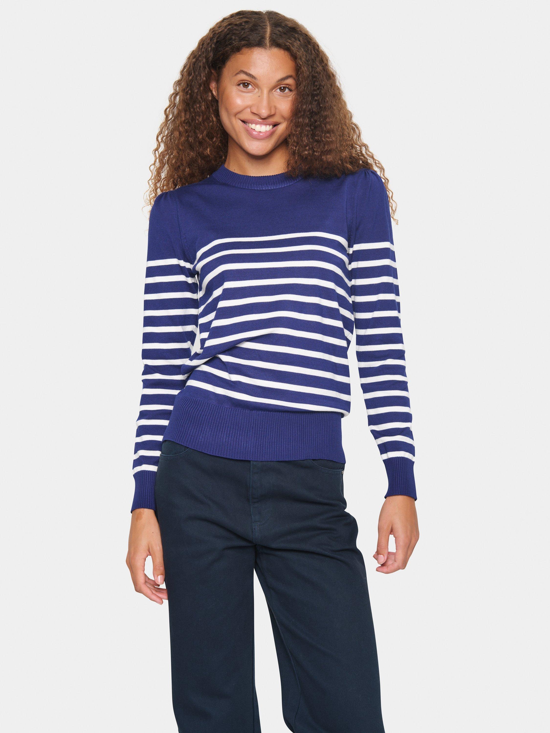 Product image 1 of 6, which shows Saint Tropez Mila Slim Fit Stripe Jumper, Blue/White, S