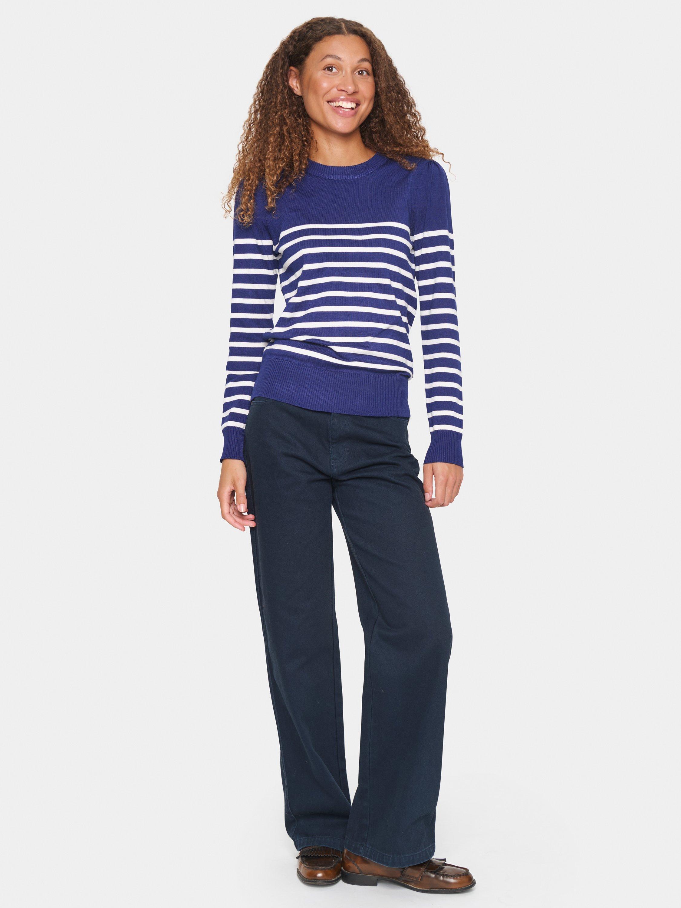 Product image 3 of 6, which shows Saint Tropez Mila Slim Fit Stripe Jumper, Blue/White, S