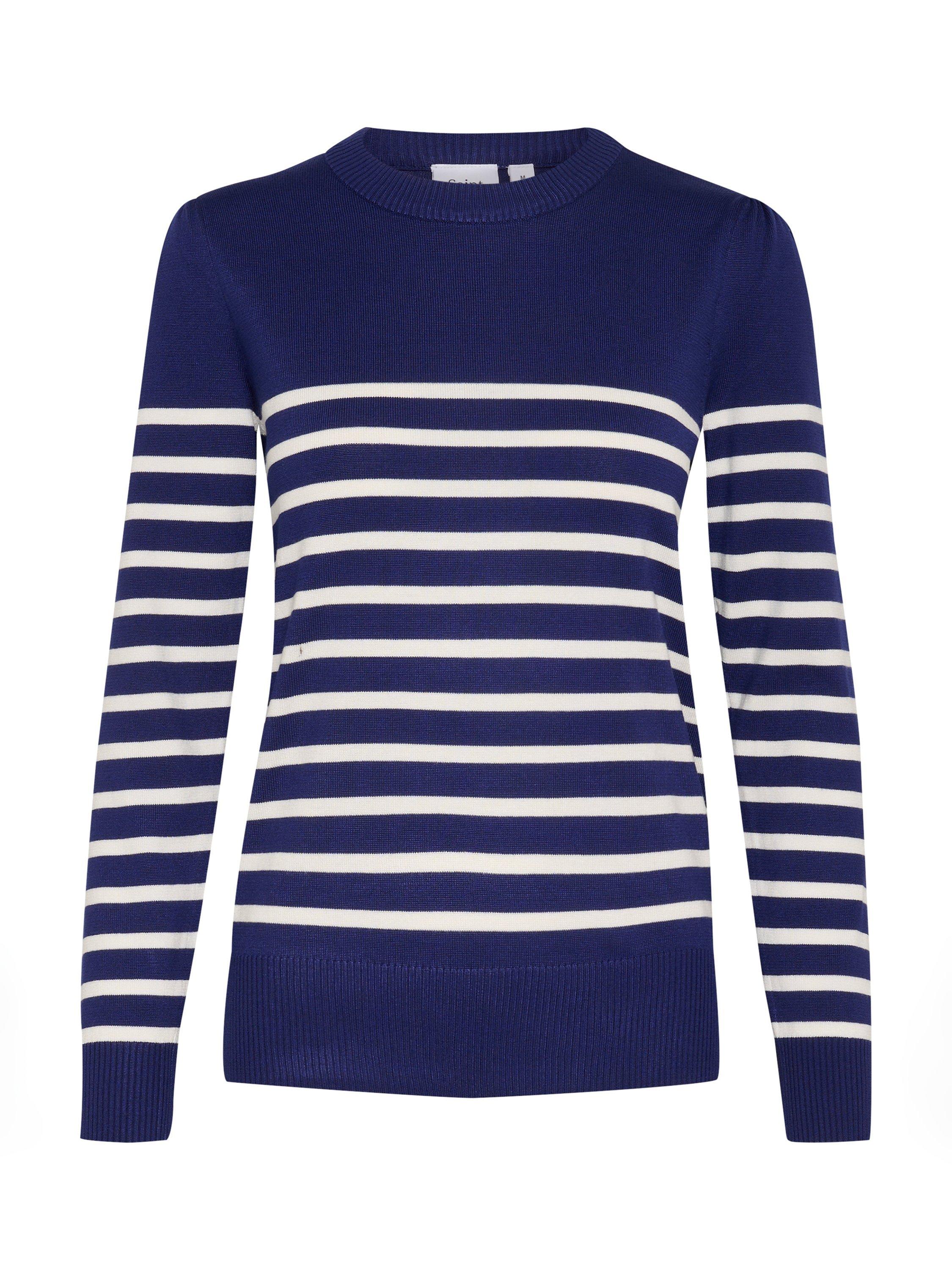Product image 5 of 6, which shows Saint Tropez Mila Slim Fit Stripe Jumper, Blue/White, S